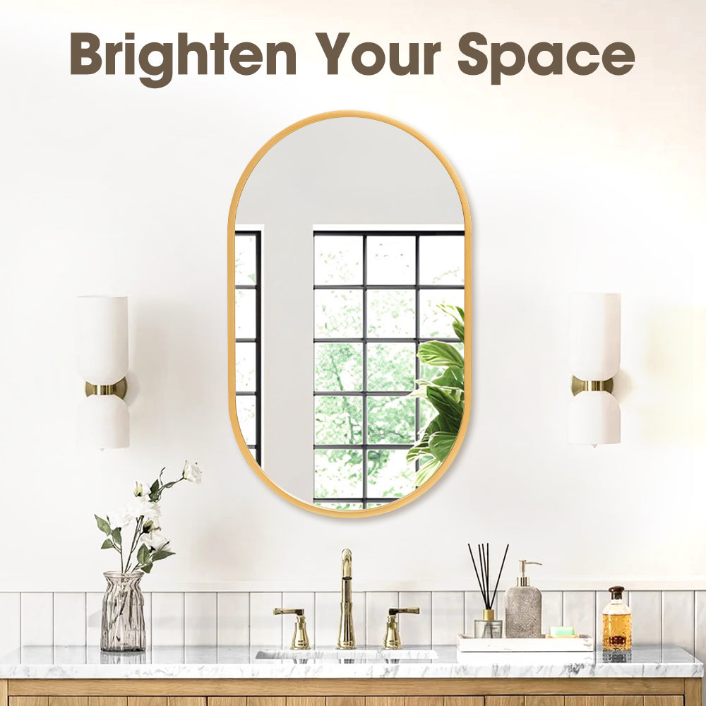 ProPulse Oval Wall Mirror Bathroom Makeup Mirrors Home Decor Metal Frame Gold - Sunyee
