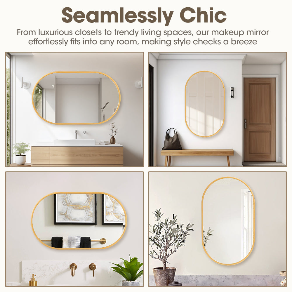 ProPulse Oval Wall Mirror Bathroom Makeup Mirrors Home Decor Metal Frame Gold - Sunyee