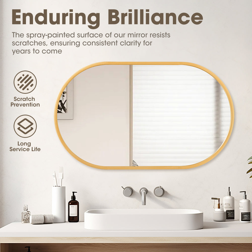 ProPulse Oval Wall Mirror Bathroom Makeup Mirrors Home Decor Metal Frame Gold - Sunyee