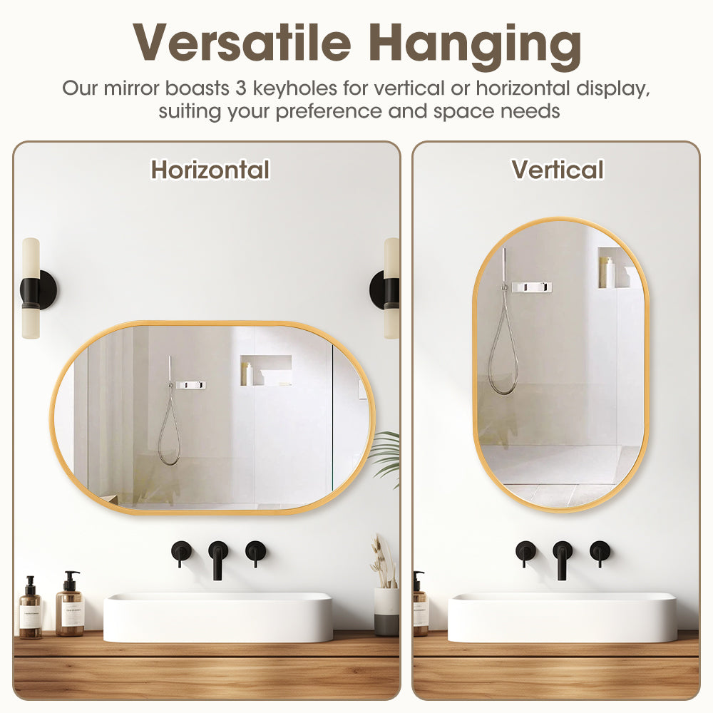 ProPulse Oval Wall Mirror Bathroom Makeup Mirrors Home Decor Metal Frame Gold - Sunyee