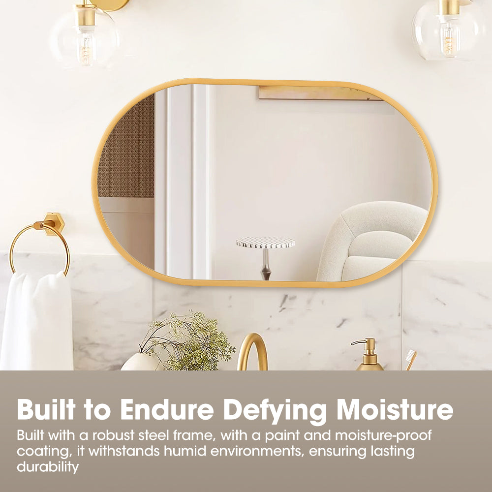 ProPulse Oval Wall Mirror Bathroom Makeup Mirrors Home Decor Metal Frame Gold - Sunyee
