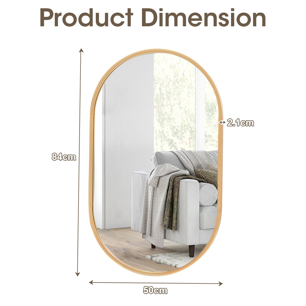 ProPulse Oval Wall Mirror Bathroom Makeup Mirrors Home Decor Metal Frame Gold - Sunyee