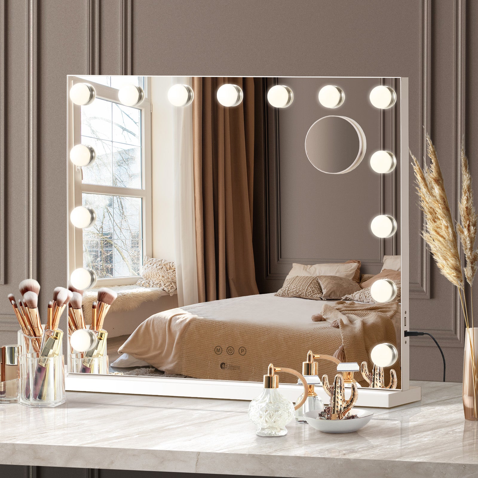 Oikiture Hollywood Makeup Mirrors Magnifying LED Light Standing Wall Mounted 58x - Sunyee