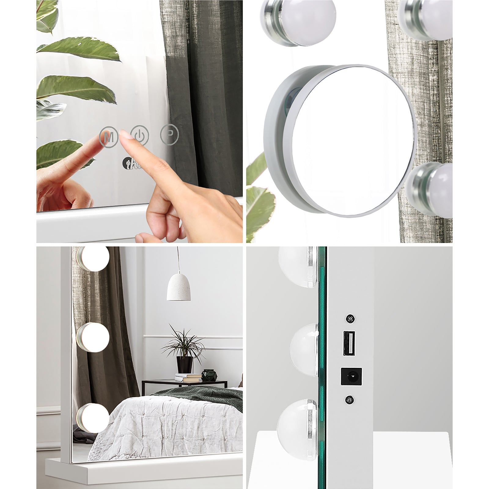 Oikiture Hollywood Makeup Mirrors Magnifying LED Light Standing Wall Mounted 58x - Sunyee