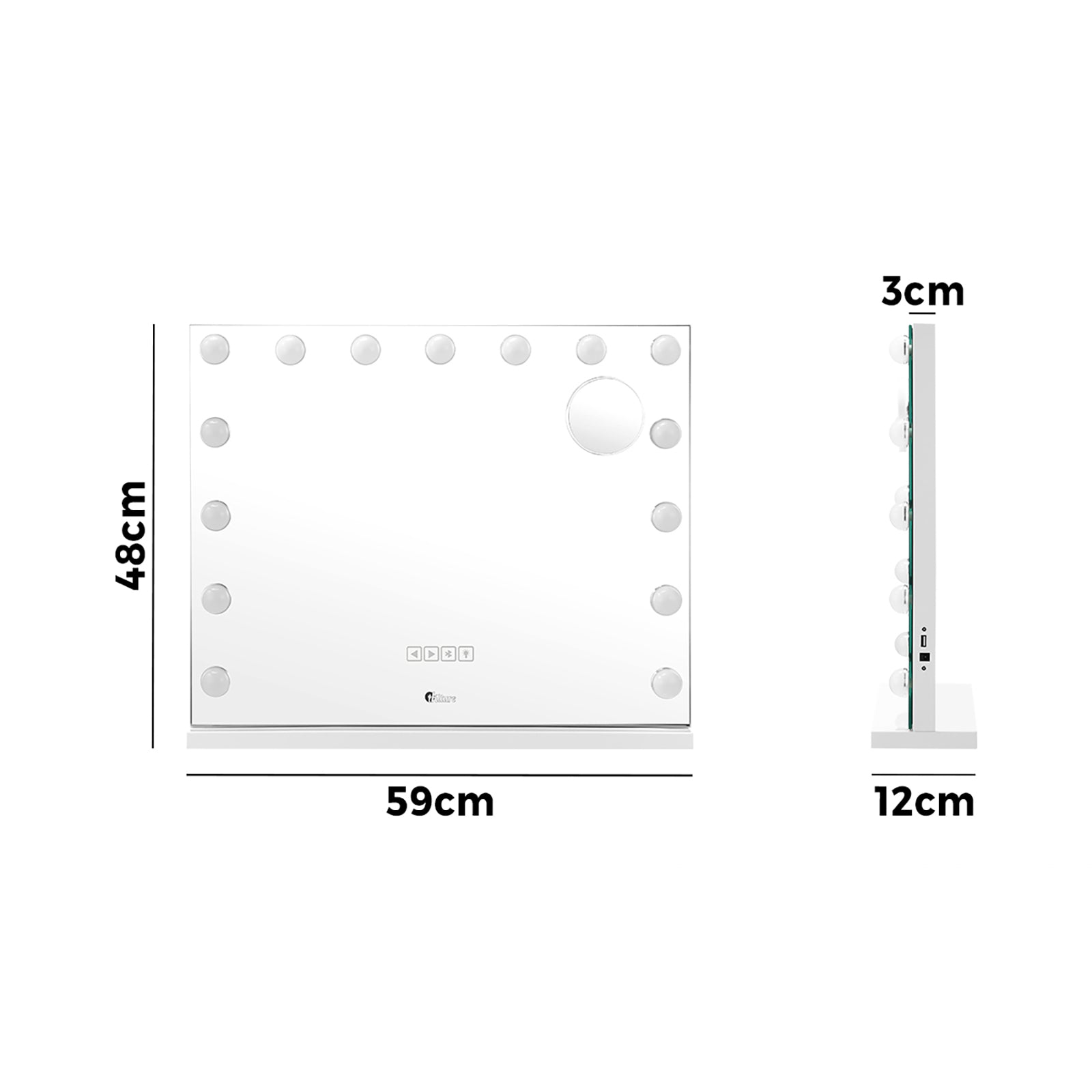 Oikiture Bluetooth Hollywood Makeup Mirrors with LED Light 58x46cm Vanity Mirror - Sunyee