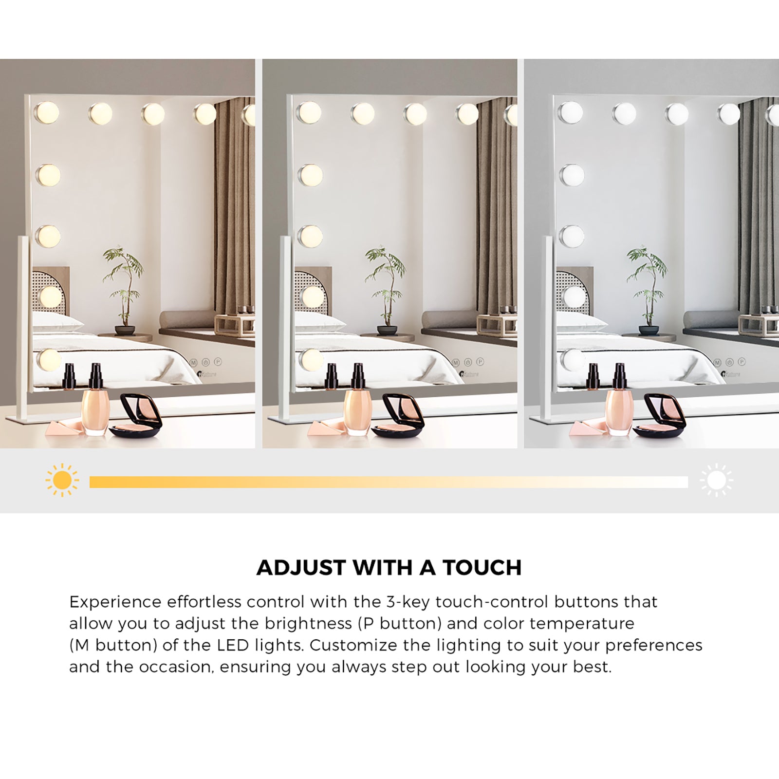 Oikiture Hollywood Makeup Mirrors LED Lights Bluetooth Rotation Vanity 58x46cm - Sunyee