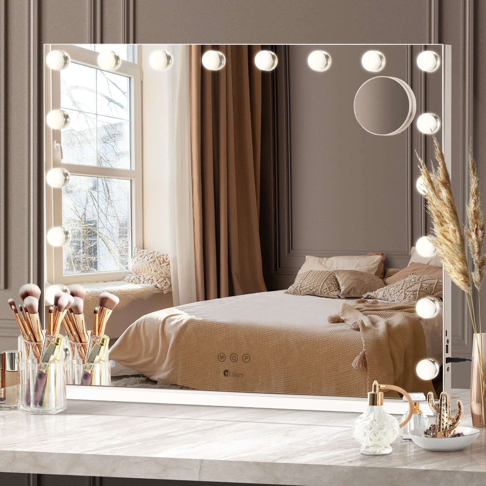 Oikiture Hollywood Makeup Mirror Magnifying LED 18 Bulbs 80x62cm Wall Mirrors - Sunyee