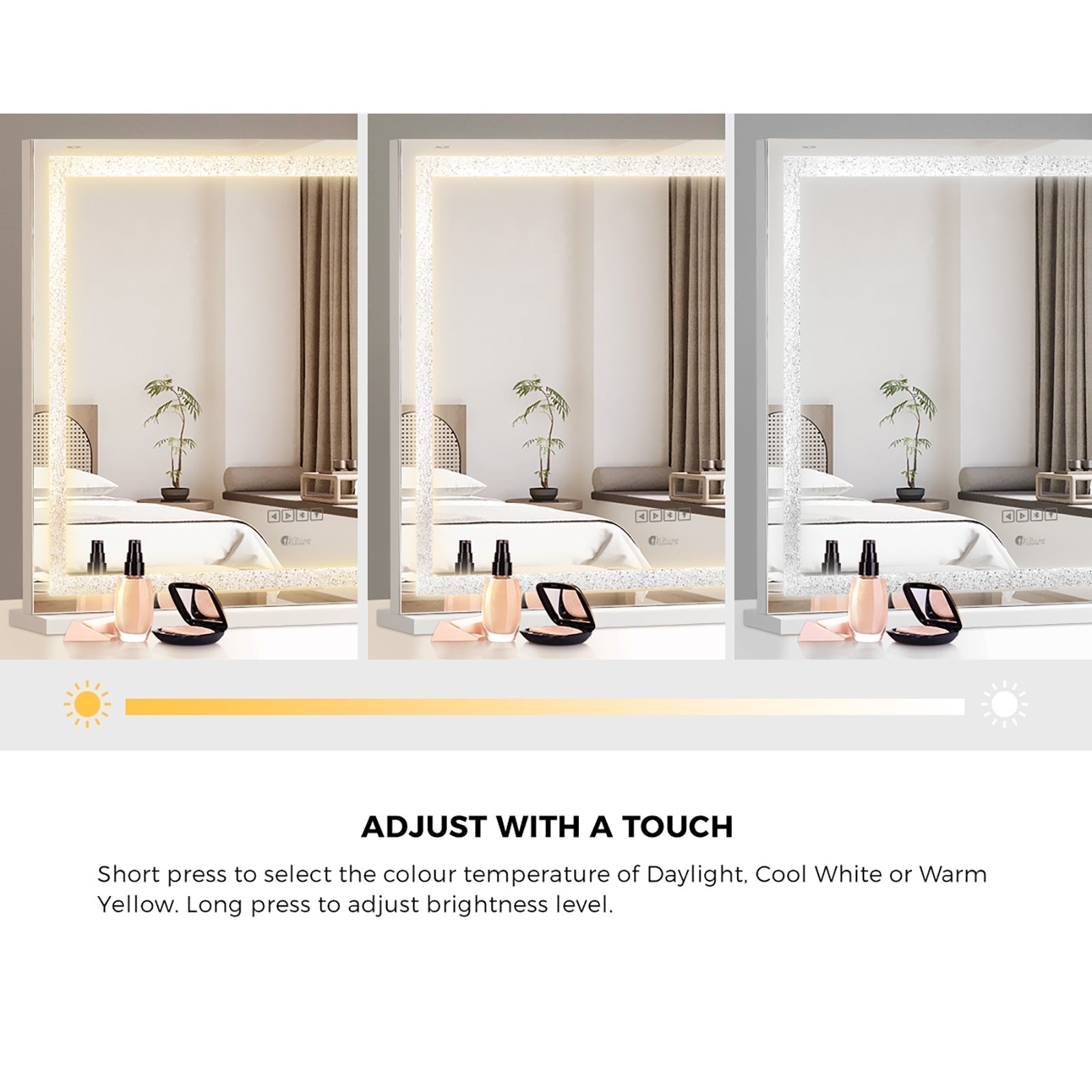 Oikiture Bluetooth Hollywood LED Makeup Mirror 80x62cm Crystal Vanity Mirrors - Sunyee