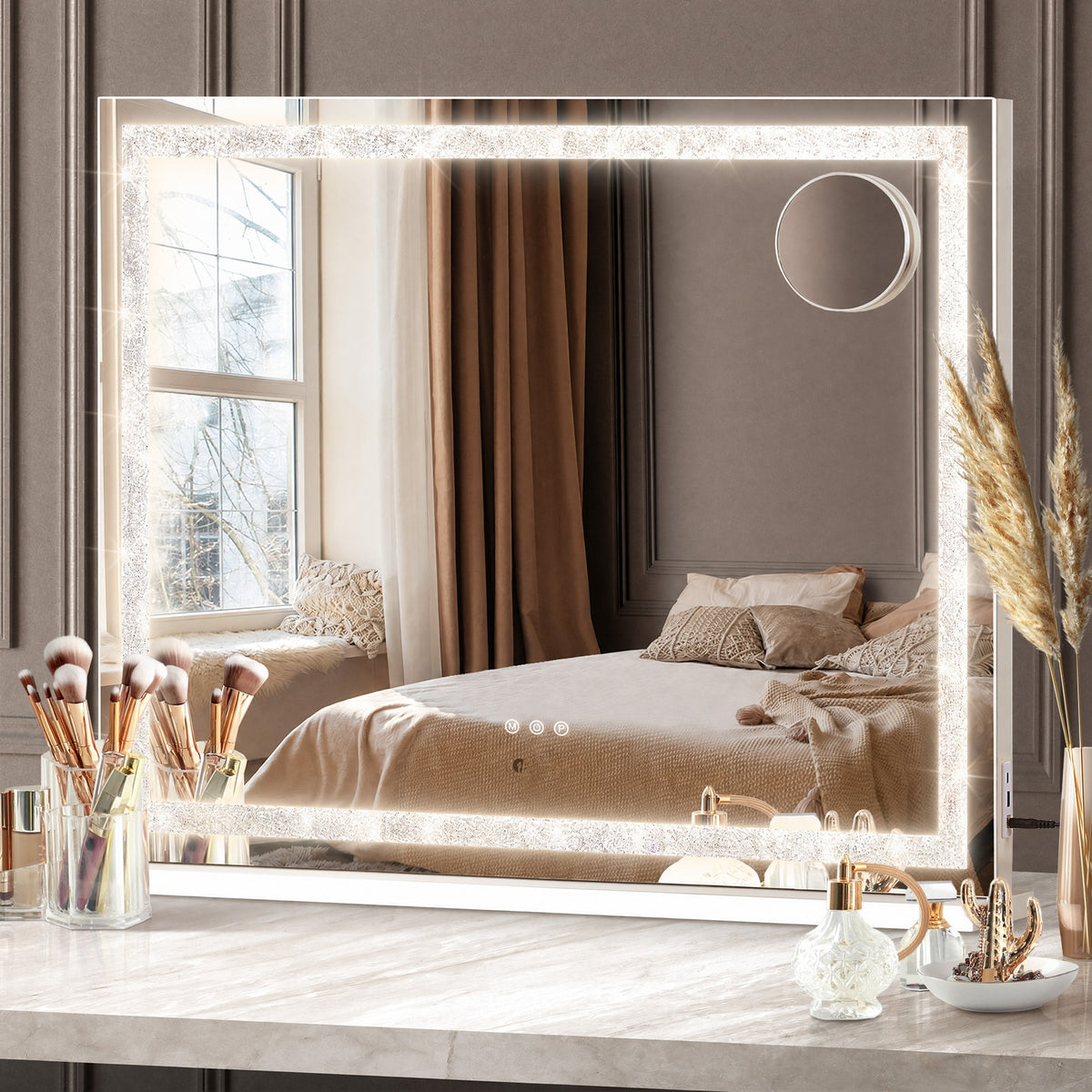 Oikiture LED Makeup Mirror Hollywood Vanity 80x62cm Touch Control Tabletop Wall