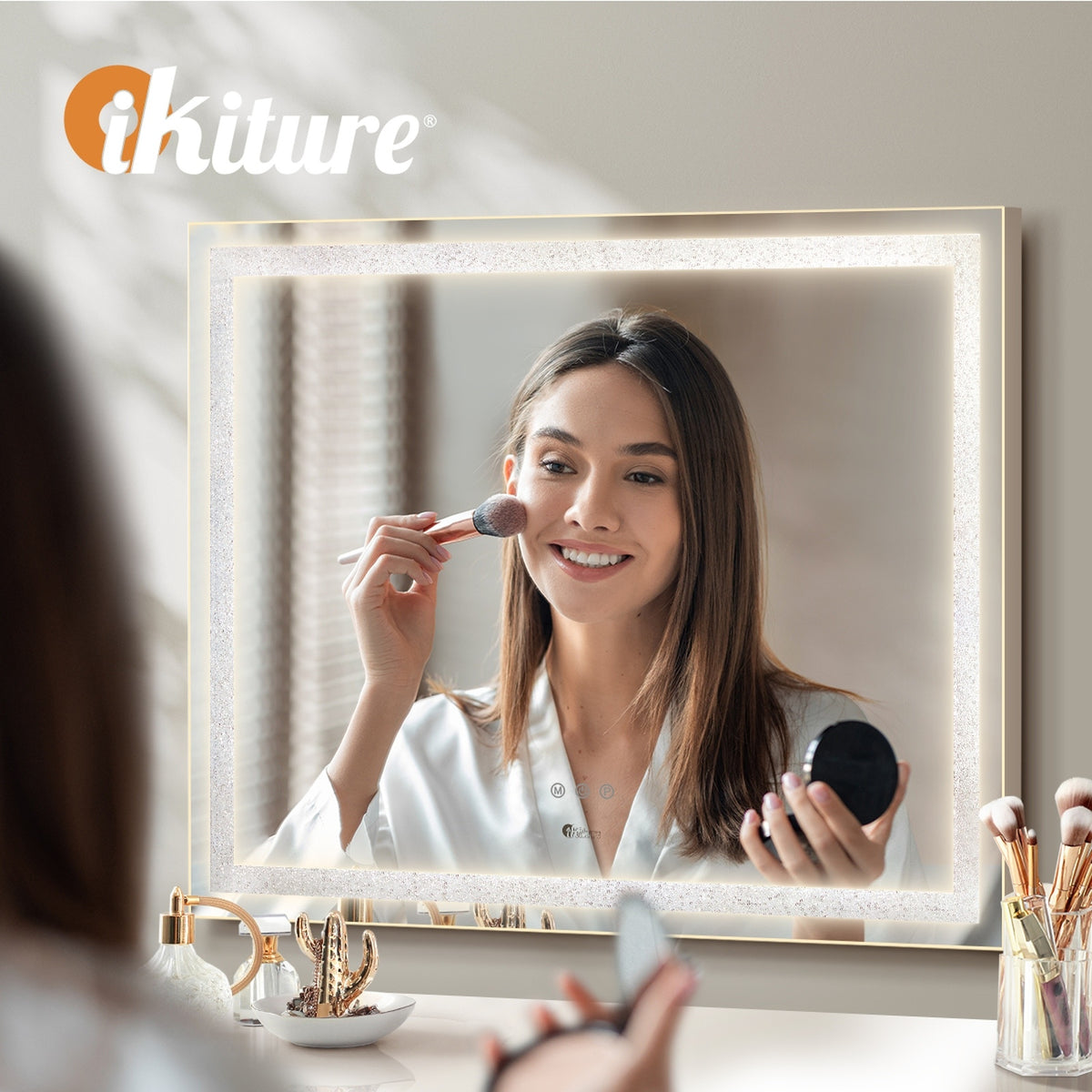 Oikiture LED Makeup Mirror Hollywood Vanity 80x62cm Touch Control Tabletop Wall