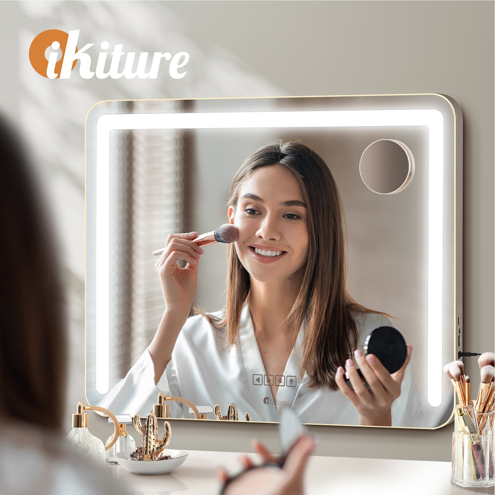 Oikiture Bluetooth Hollywood LED Makeup Mirror 80x62cm Vanity Wall Mirrors - Sunyee