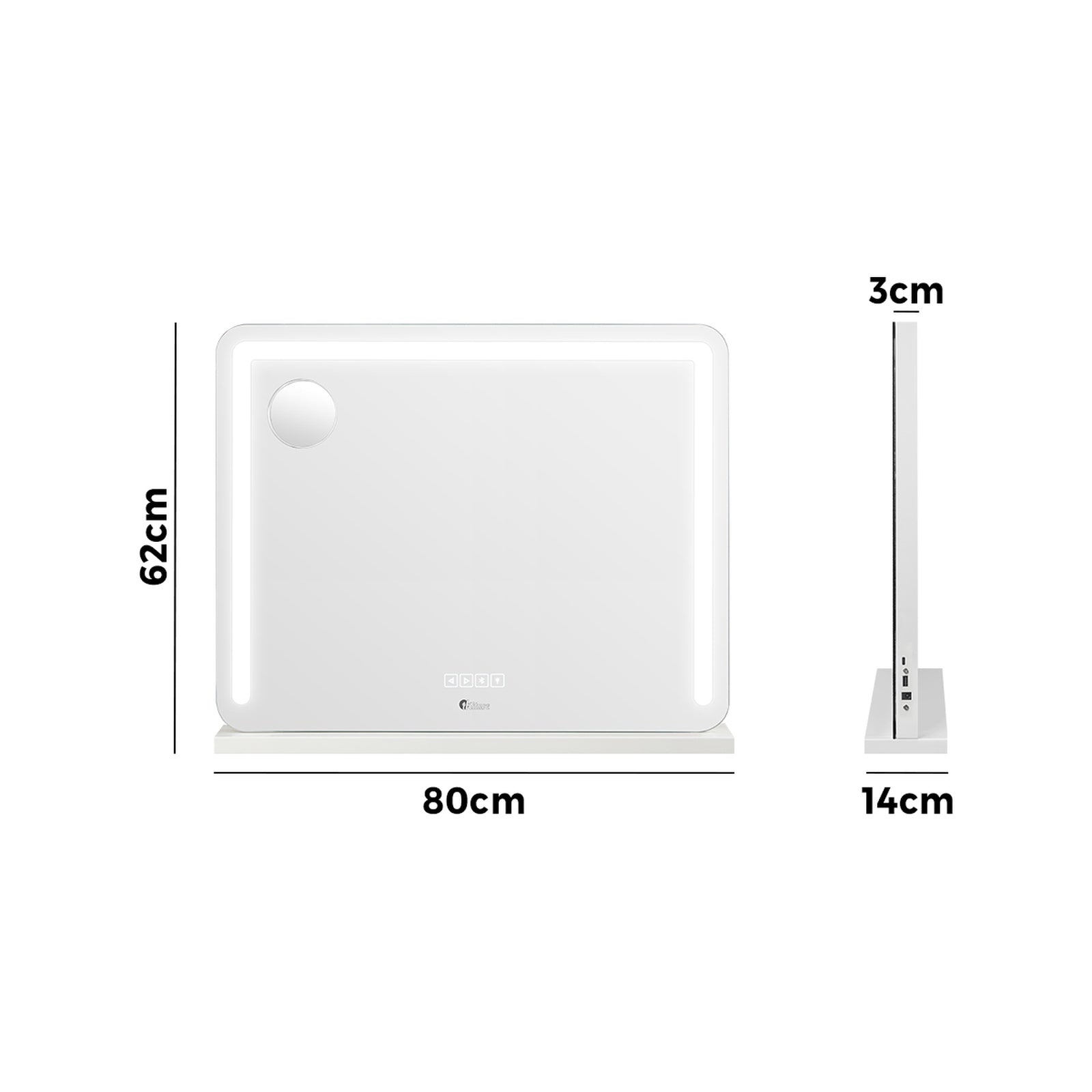 Oikiture Bluetooth Hollywood LED Makeup Mirror 80x62cm Vanity Wall Mirrors - Sunyee