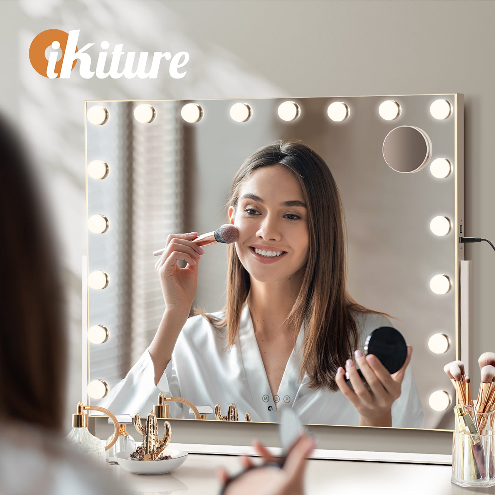 Oikiture LED Hollywood Mirrors Makeup Rotatable Mirror Magnifying Bluetooth - Sunyee