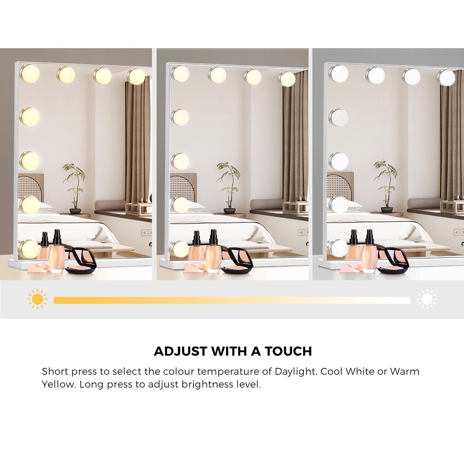 Oikiture Bluetooth Hollywood Makeup Mirror 16 LED Light 90x62cm Vanity Mirrors - Sunyee