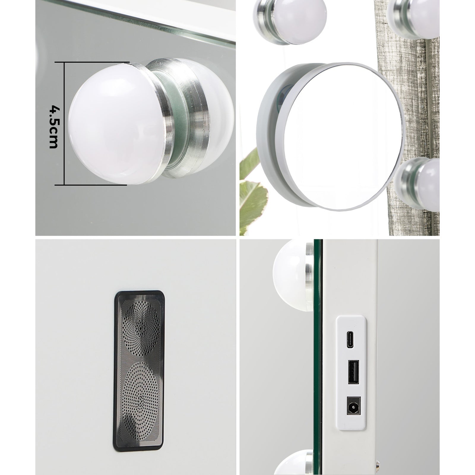 Oikiture Bluetooth Hollywood Makeup Mirror 16 LED Light 90x62cm Vanity Mirrors - Sunyee