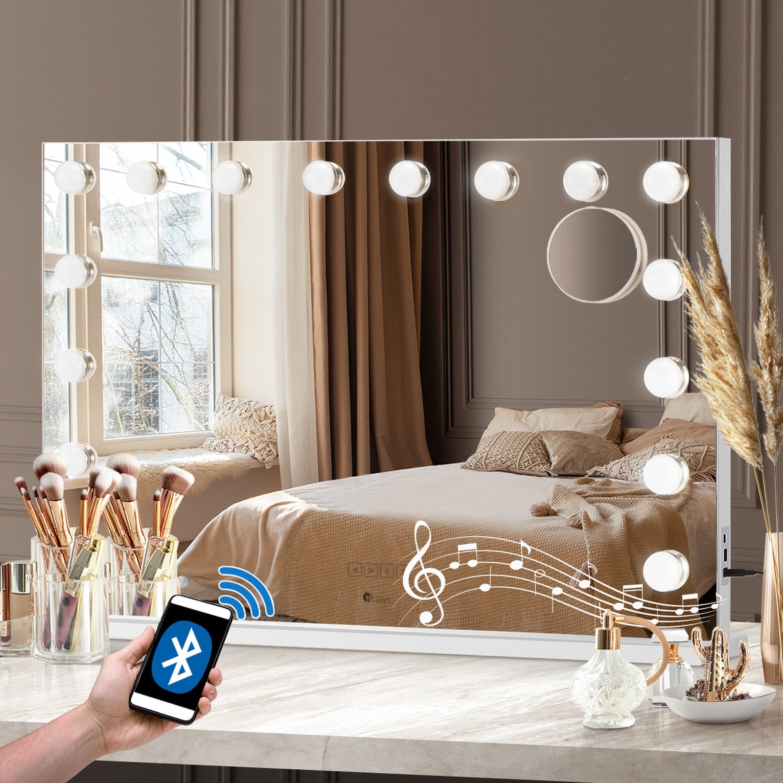 Oikiture Bluetooth Hollywood Makeup Mirror 16 LED Light 90x62cm Vanity Mirrors - Sunyee