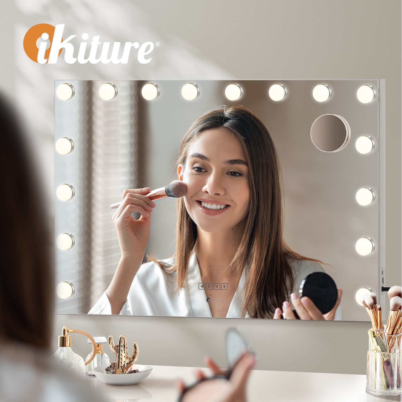 Oikiture Bluetooth Hollywood Makeup Mirror 16 LED Light 90x62cm Vanity Mirrors - Sunyee