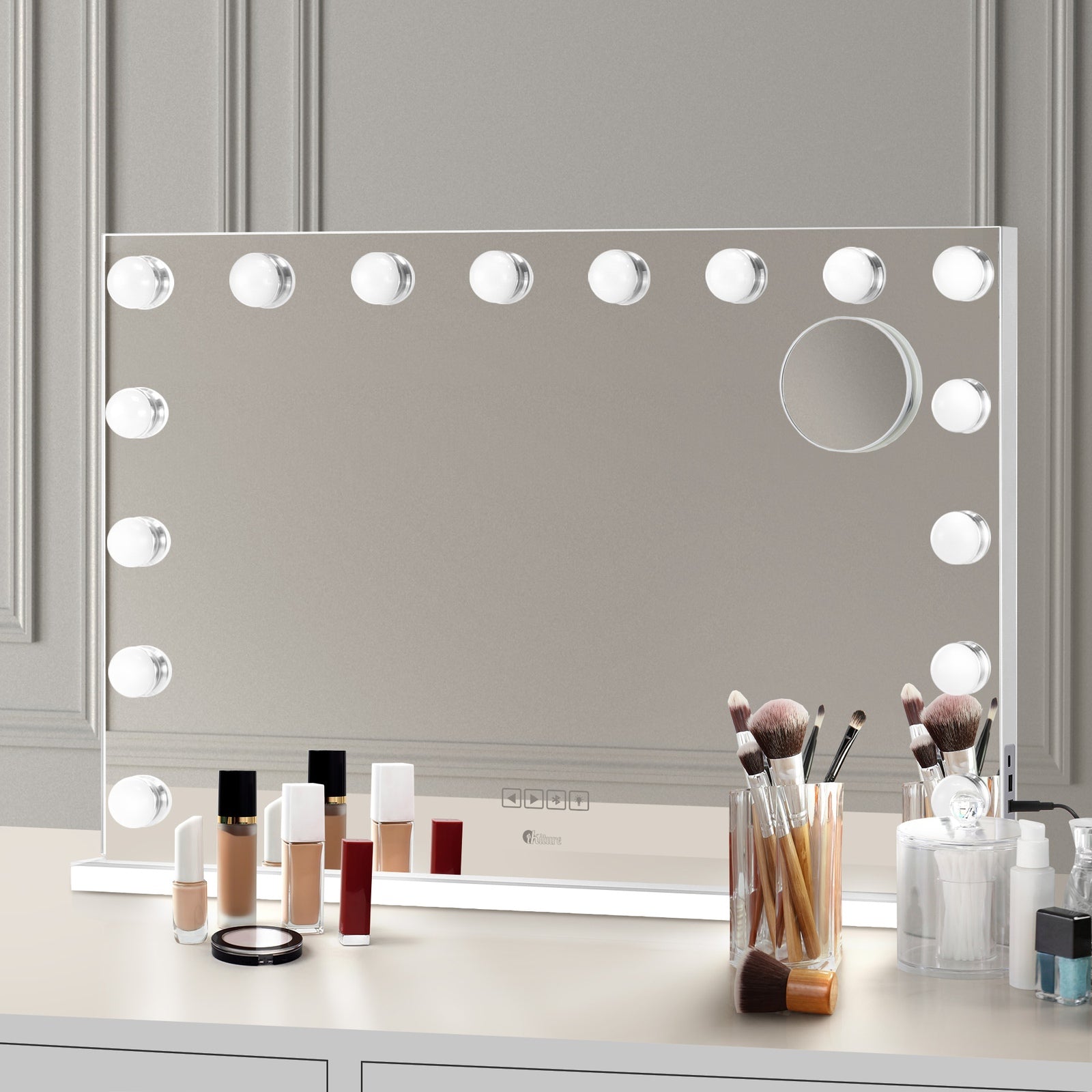 Oikiture Bluetooth Hollywood Makeup Mirror 16 LED Light 90x62cm Vanity Mirrors - Sunyee