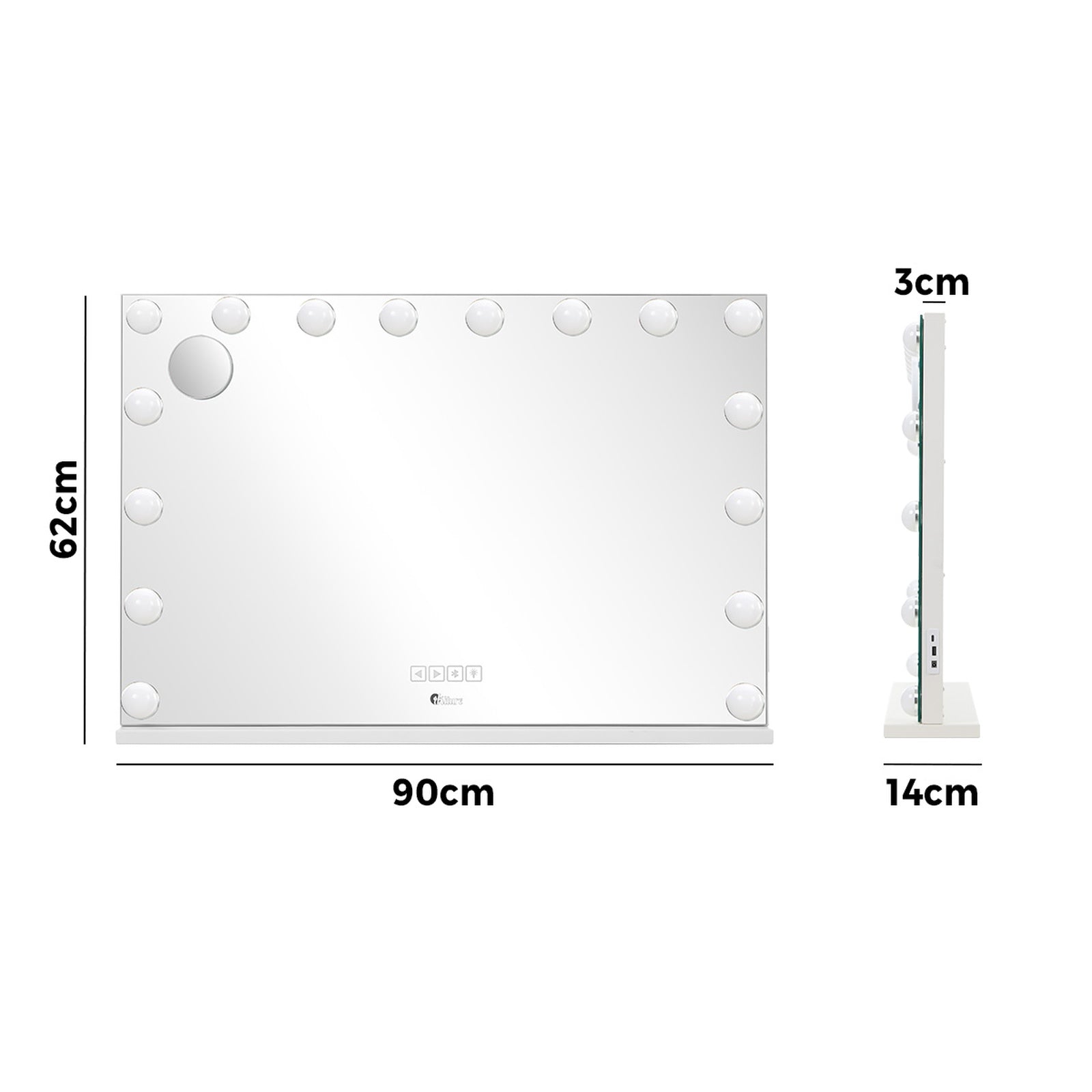 Oikiture Bluetooth Hollywood Makeup Mirror 16 LED Light 90x62cm Vanity Mirrors - Sunyee