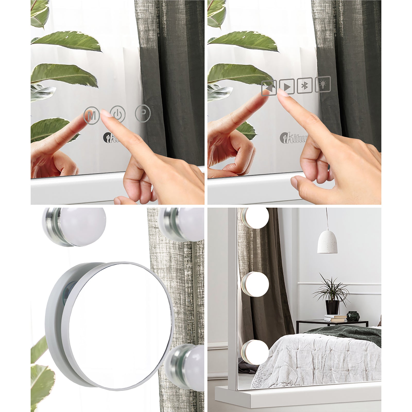 Oikiture Hollywood Mirrors Makeup Magnifying Mirror Bluetooth with LED Lights - Sunyee