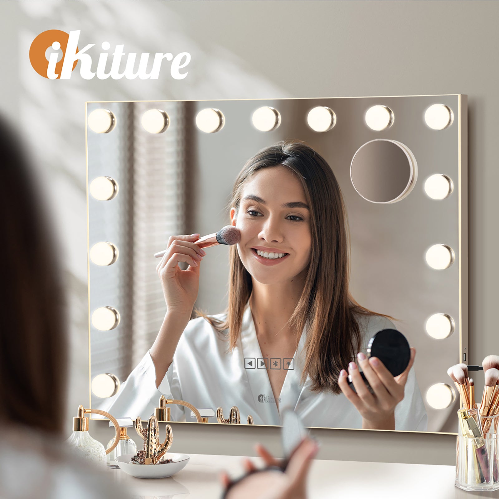 Oikiture Hollywood Mirrors Makeup Magnifying Mirror Bluetooth with LED Lights - Sunyee