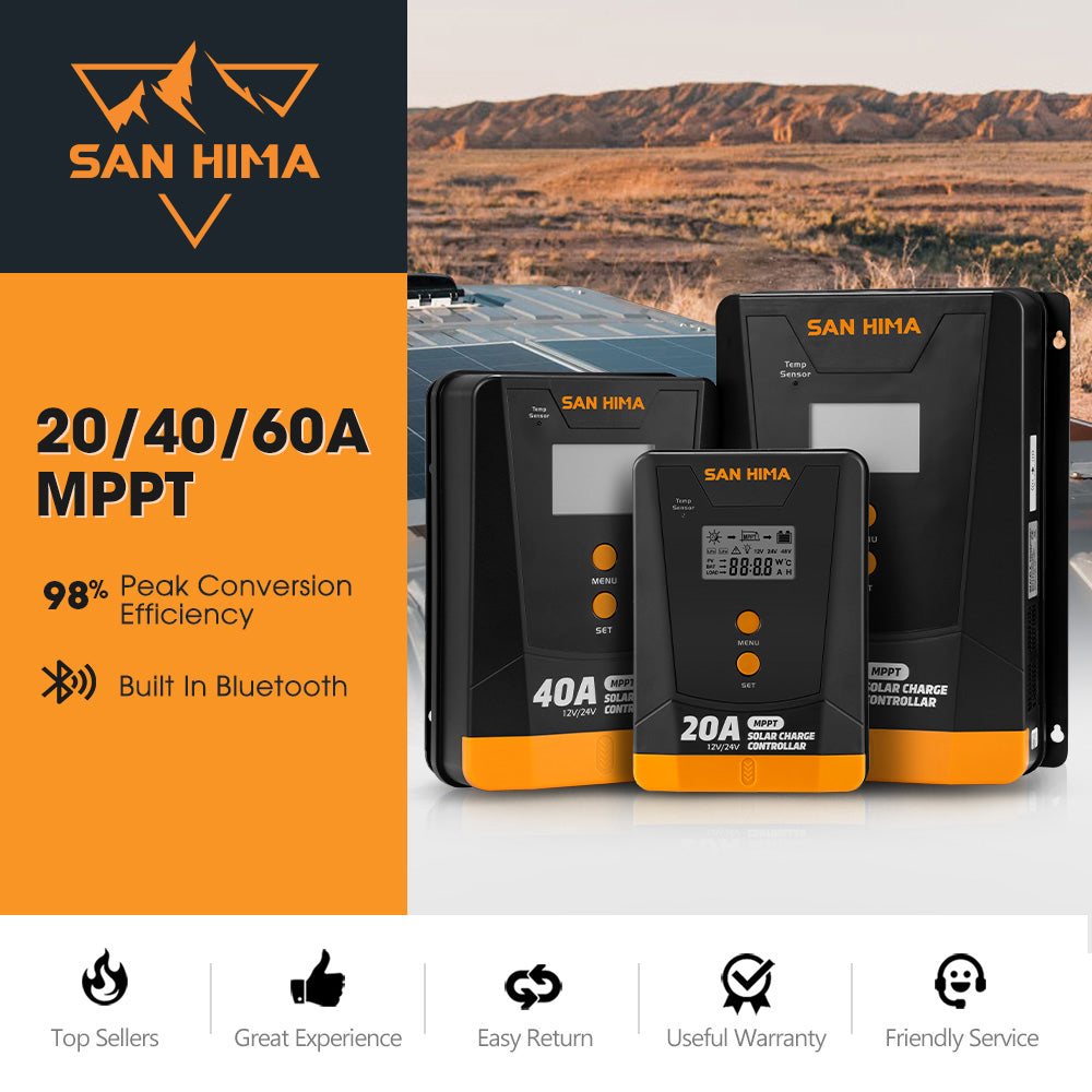 San Hima MPPT Solar Charge Controller 12V 24V Inbulit Bluetooth LCD Display - Sunyee