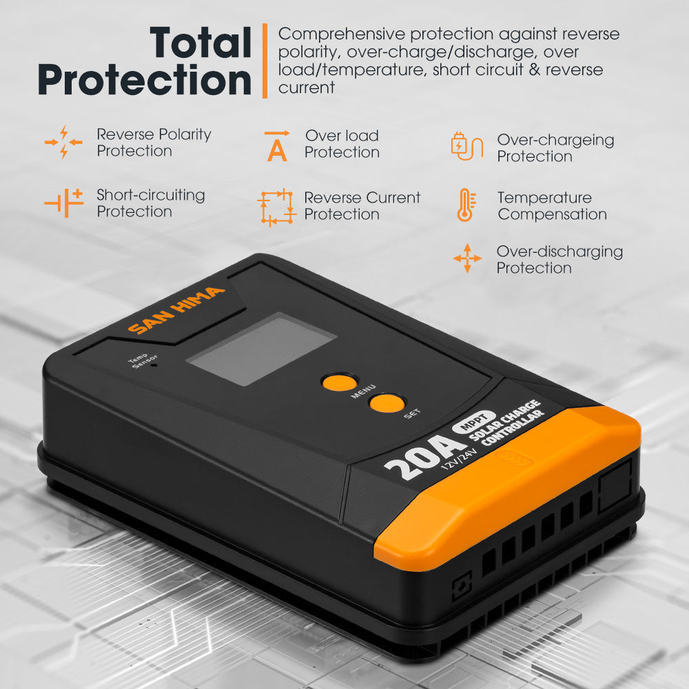 San Hima MPPT Solar Charge Controller 12V 24V Inbulit Bluetooth LCD Display - Sunyee