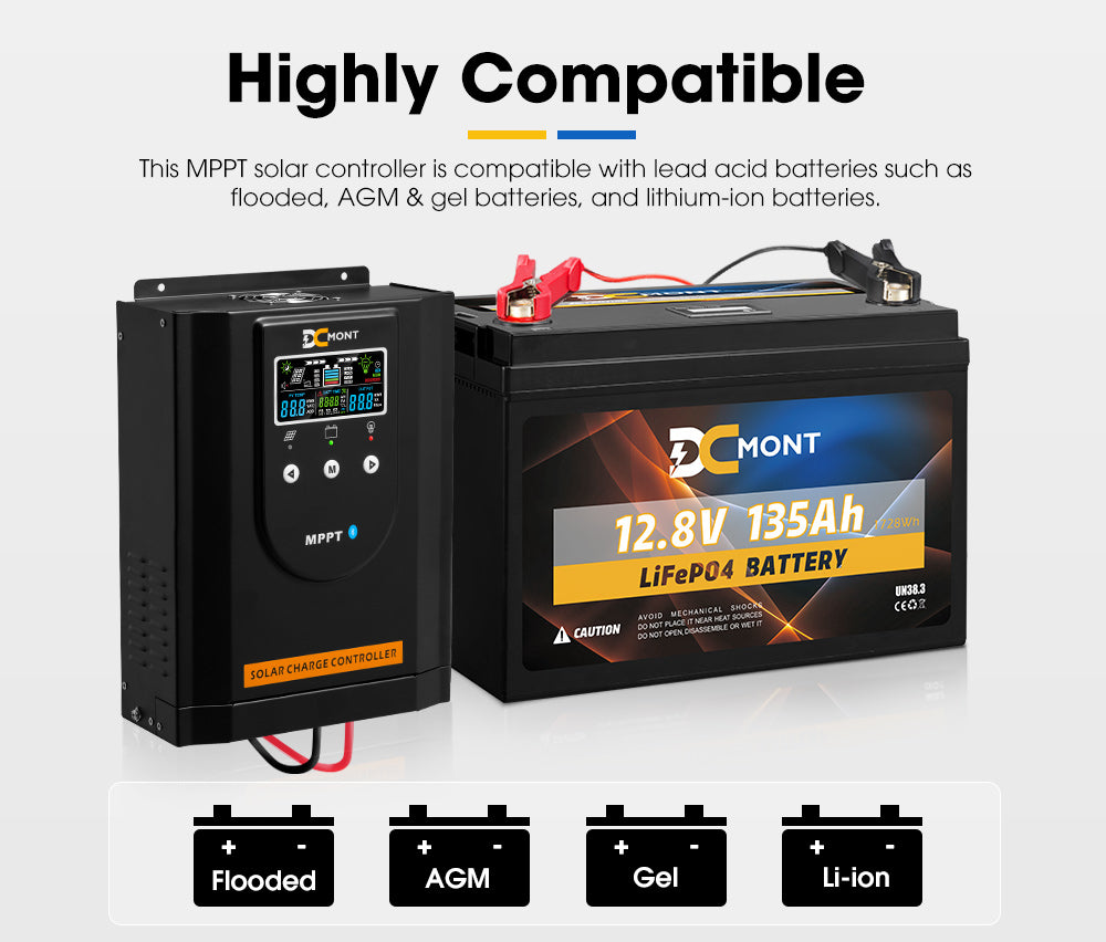 100A MPPT Bluetooth Solar Charge Controller LiFePO4 Battery Compatible - Sunyee