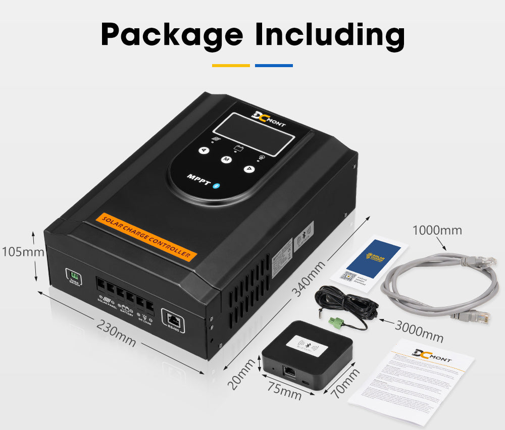 100A MPPT Bluetooth Solar Charge Controller LiFePO4 Battery Compatible - Sunyee
