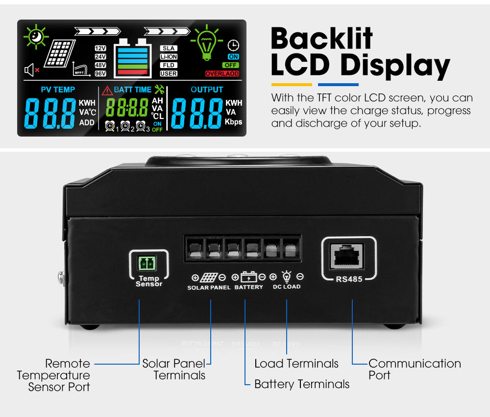 40A MPPT Bluetooth Solar Charge Controller LiFePO4 Battery Compatible - Sunyee