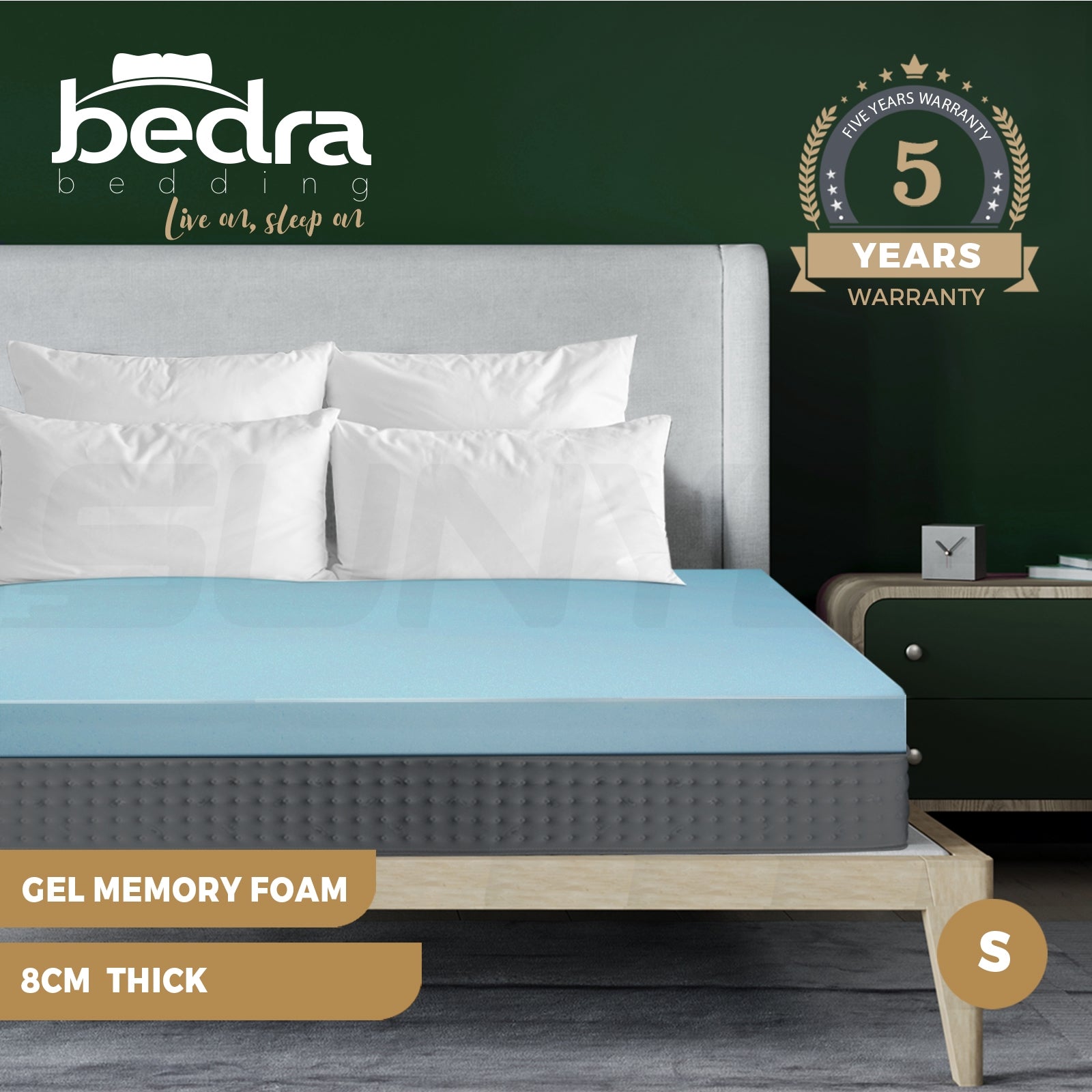Bedra Memory Foam Mattress Topper Bed Cool Gel Bamboo Cover Underlay Mat - Sunyee