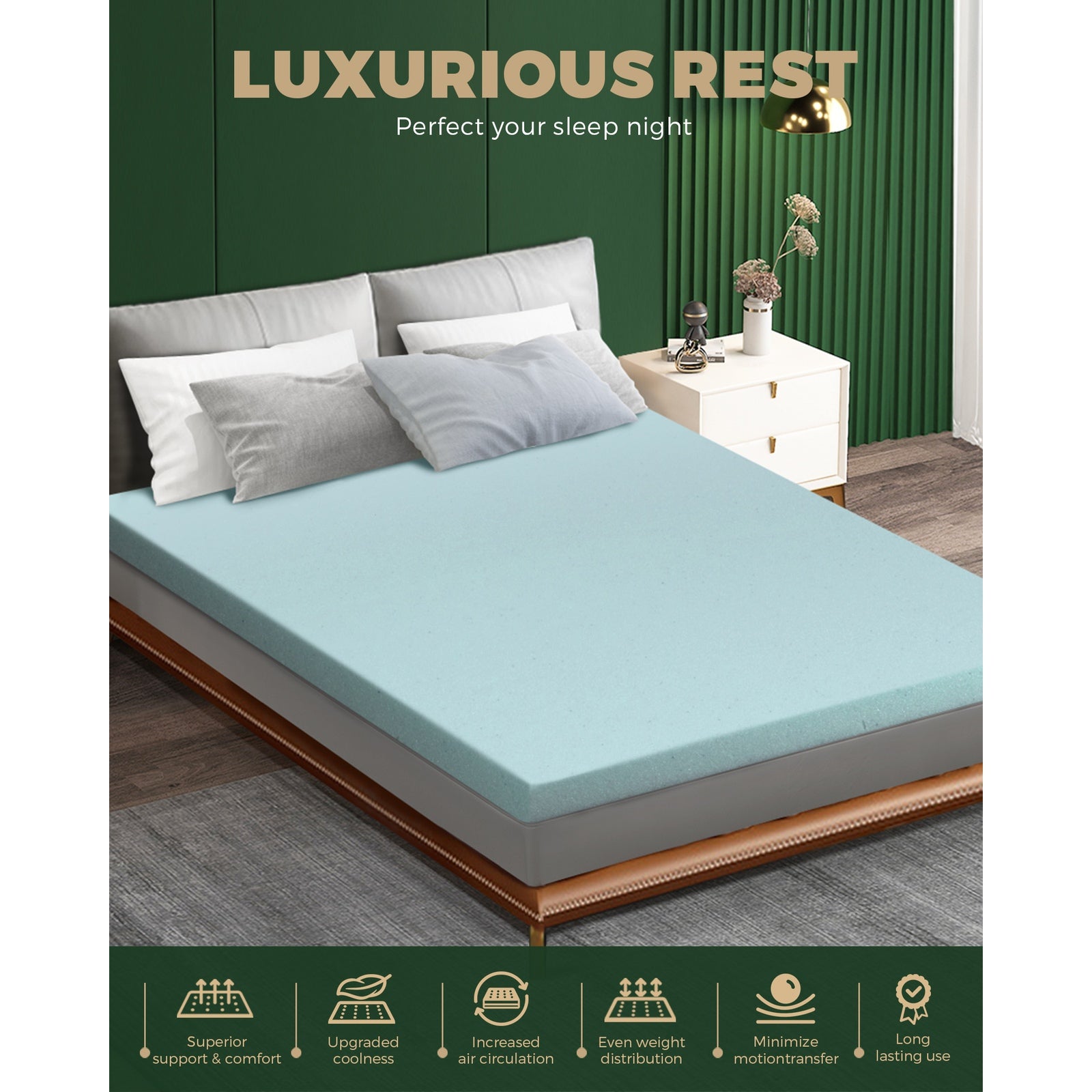 Bedra Memory Foam Mattress Topper Bed Cool Gel Bamboo Cover Underlay Mat - Sunyee