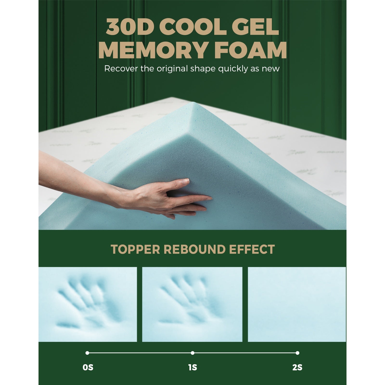 Bedra Memory Foam Mattress Topper Bed Cool Gel Bamboo Cover Underlay Mat - Sunyee