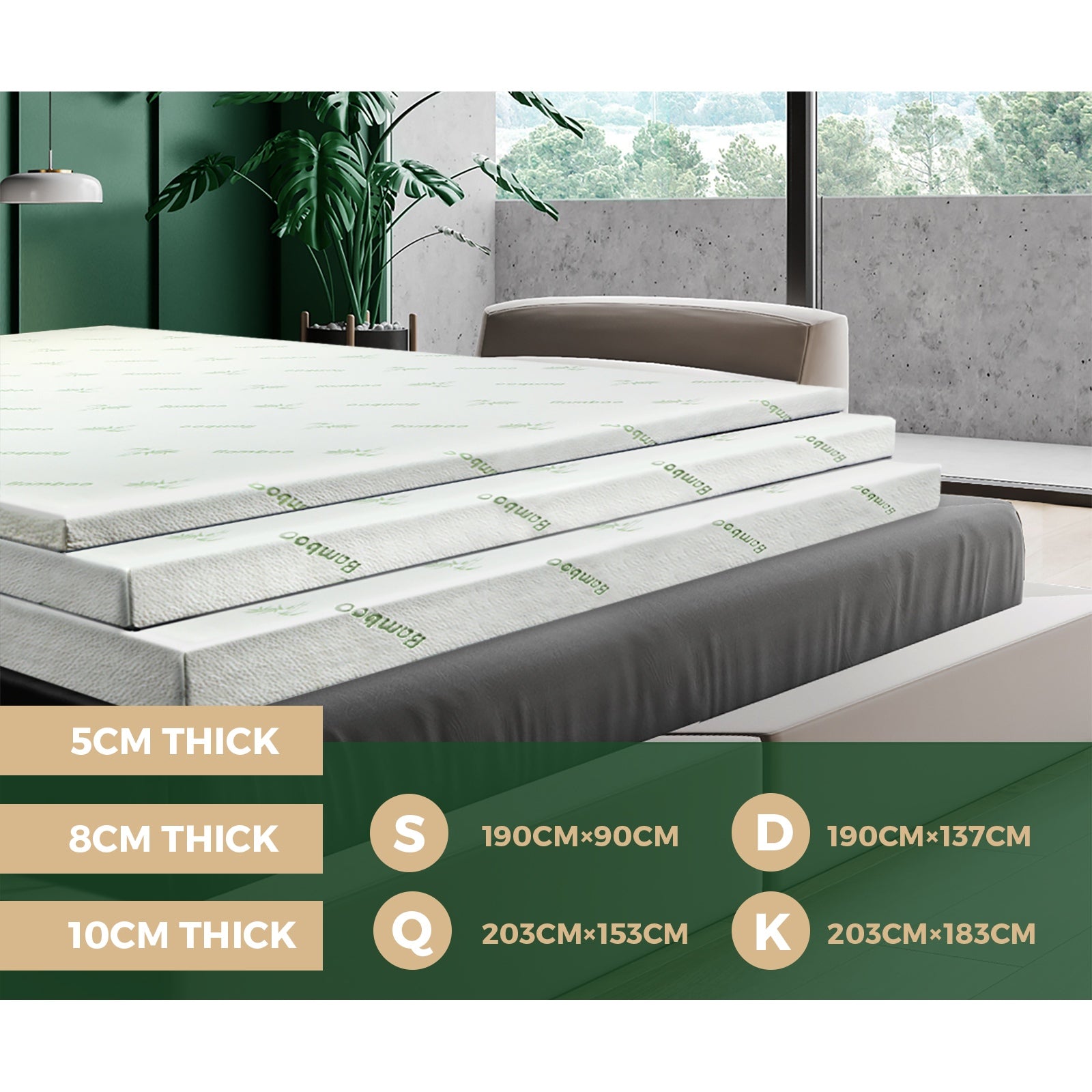 Bedra Memory Foam Mattress Topper Bed Cool Gel Bamboo Cover Underlay Mat - Sunyee