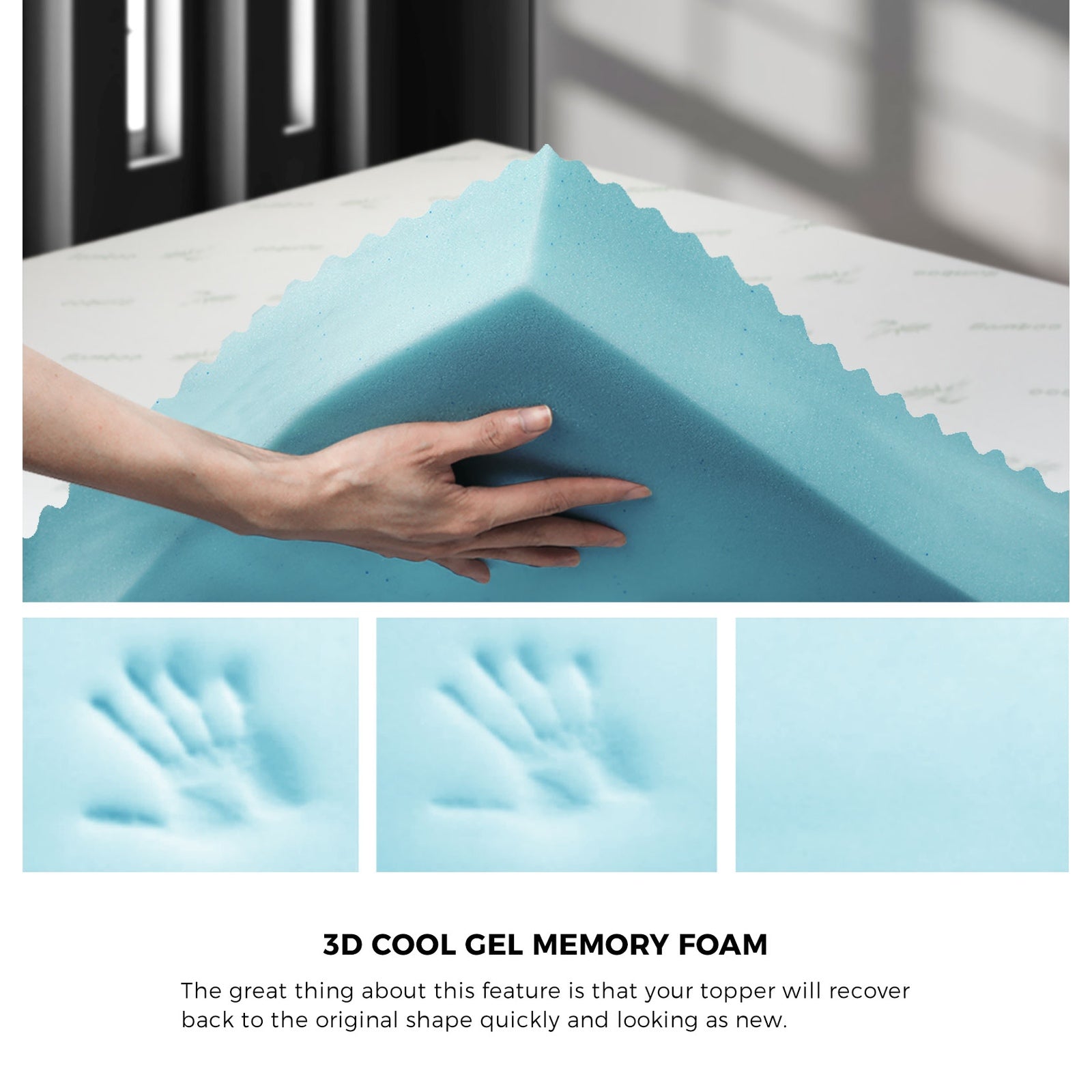 Bedra Memory Foam Mattress Topper Cool Gel Bed Bamboo Cover 7-Zone 8CM Queen - Sunyee