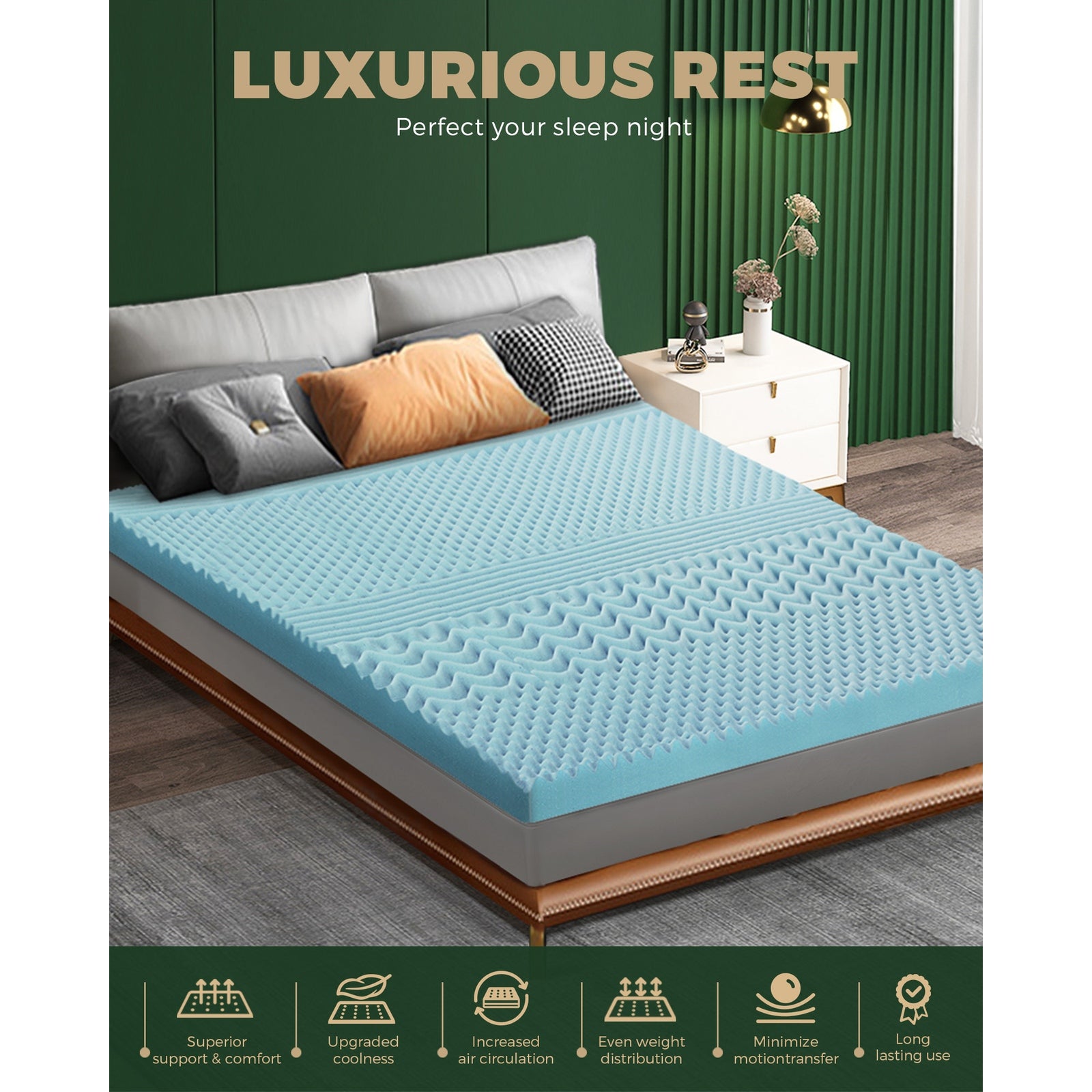 Bedra Memory Foam Mattress Topper Cool Gel Bed Pad Mat 7-Zone Underlay 5/8CM - Sunyee