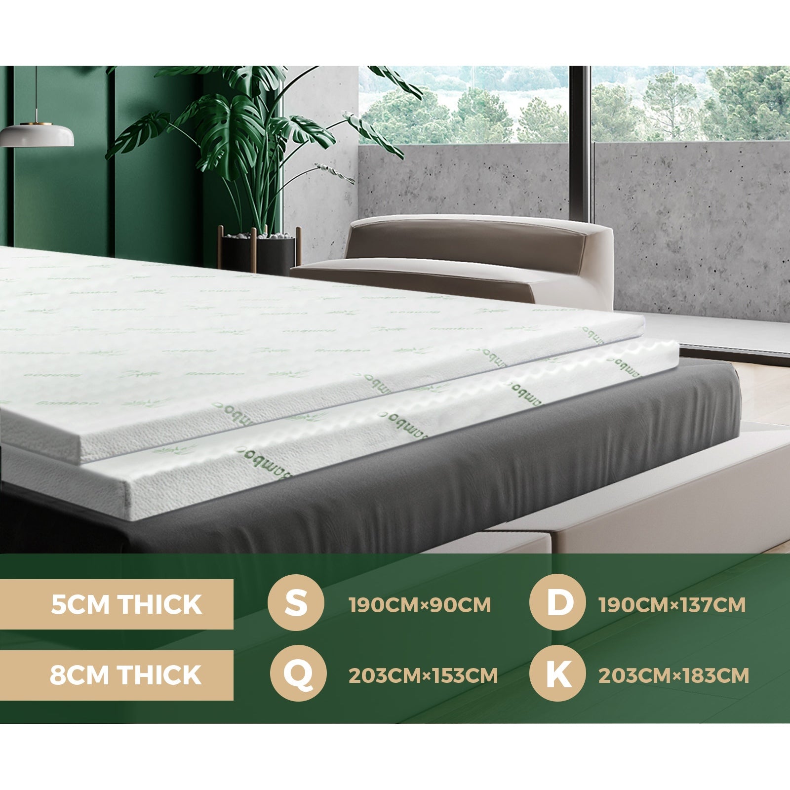 Bedra Memory Foam Mattress Topper Cool Gel Bed Pad Mat 7-Zone Underlay 5/8CM - Sunyee