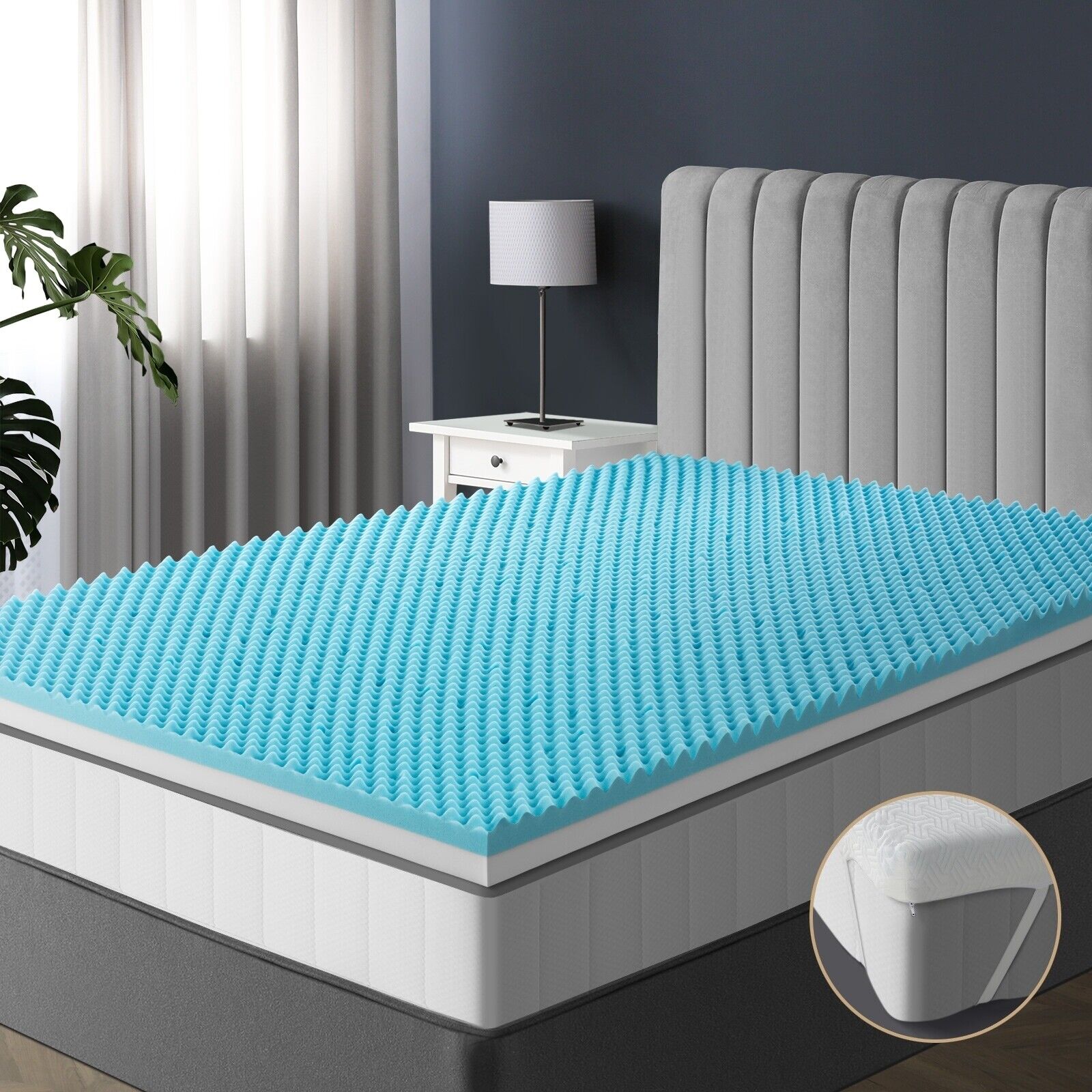 Bedra Memory Foam Mattress Topper Reversible Cool Gel Bed Mat 10cm Double - Sunyee
