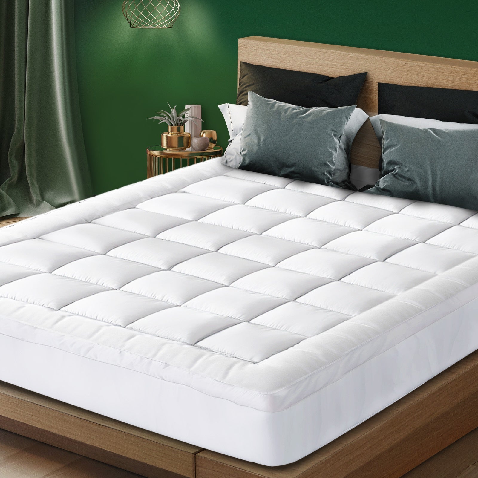 Bedra Bedding Luxury Pillowtop Mattress Topper Mat Pad Protector Cover King - Sunyee