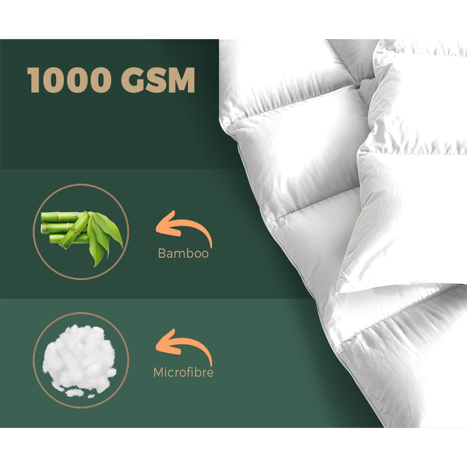 Bedra Bedding Bamboo Fibre Pillowtop Mattress Topper 1000GSM Cover Queen - Sunyee