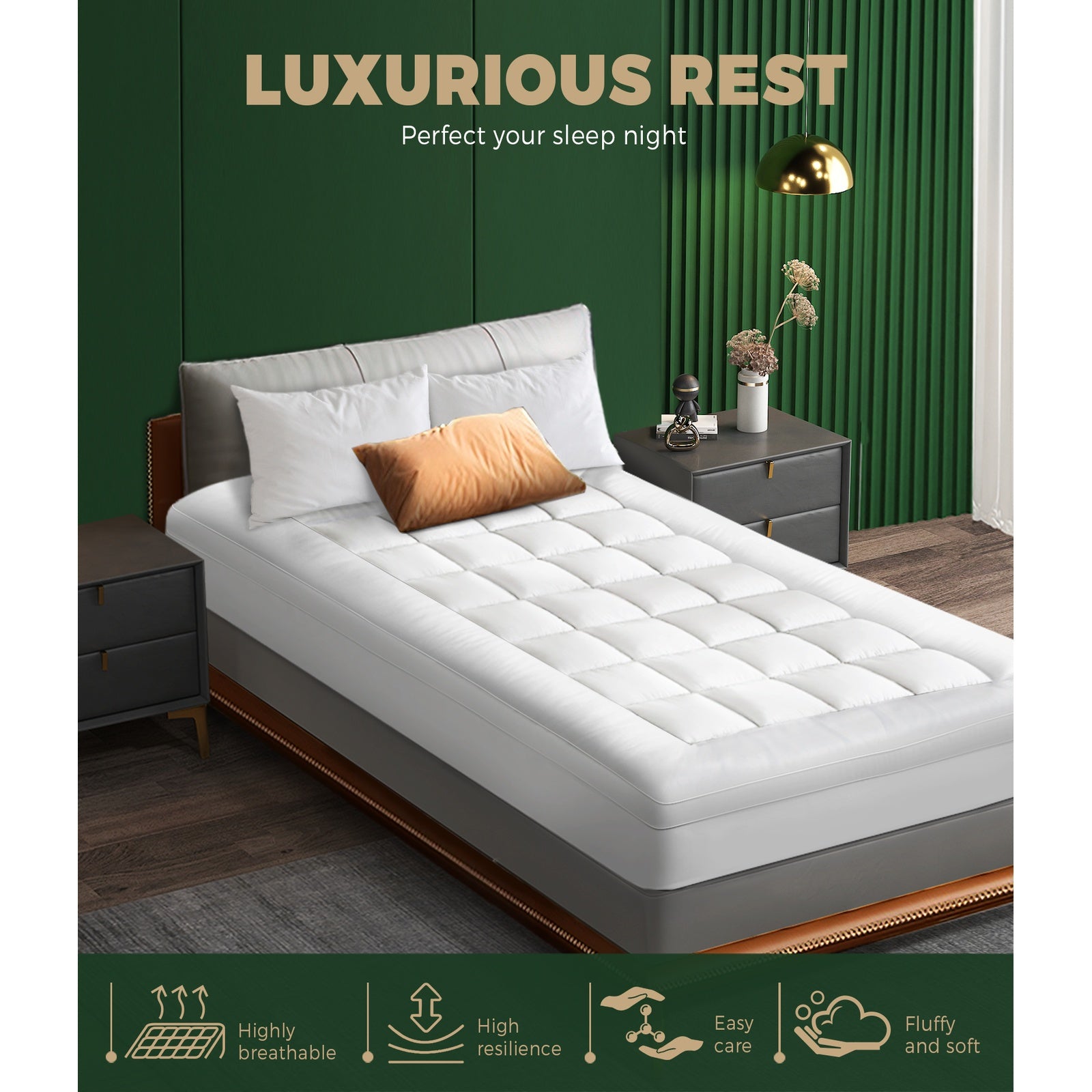 Bedra Bedding Bamboo Fibre Pillowtop Mattress Topper 1000GSM Cover Single - Sunyee