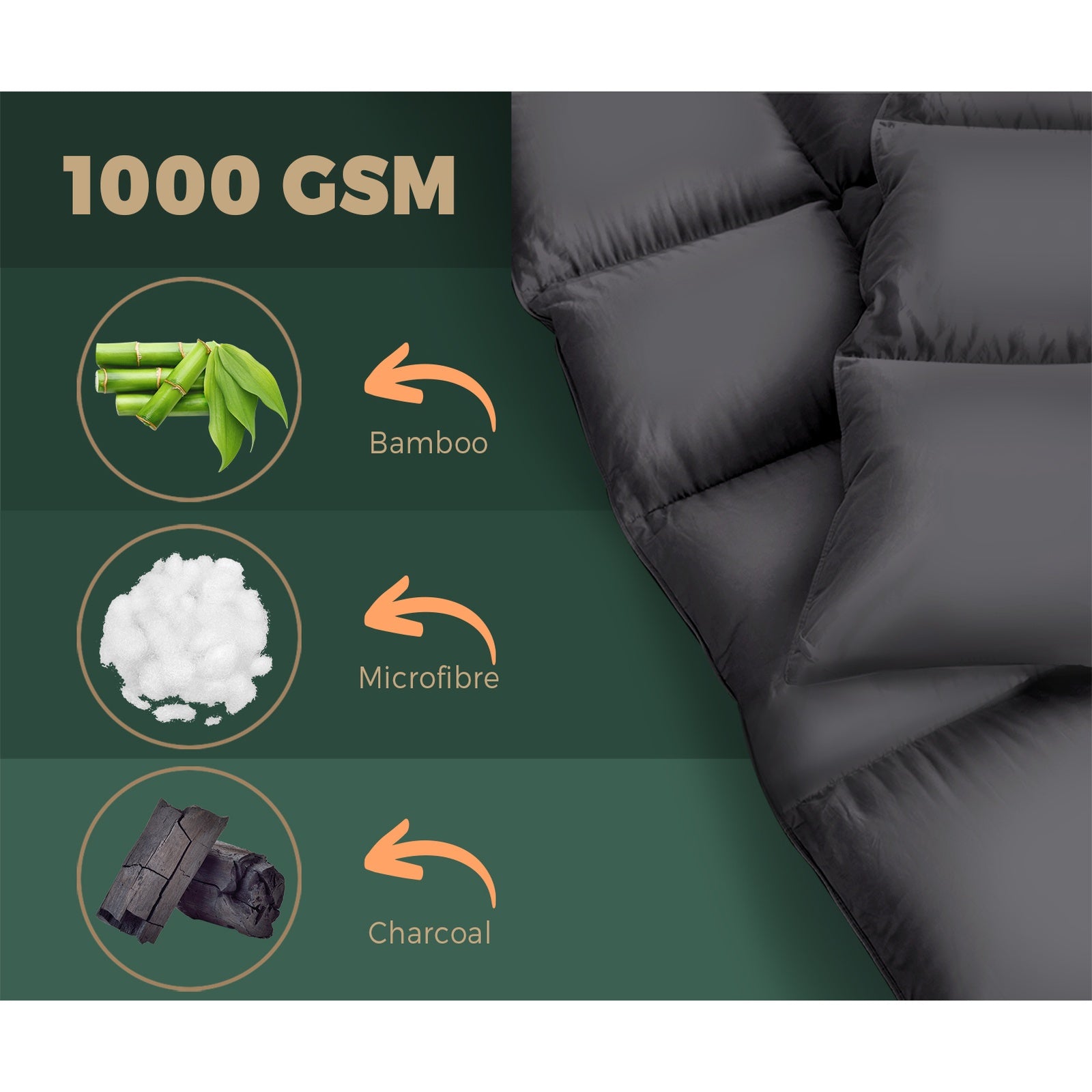 Bedra Bedding Bamboo Charcoal Pillowtop Mattress Topper Protector Cover Double - Sunyee