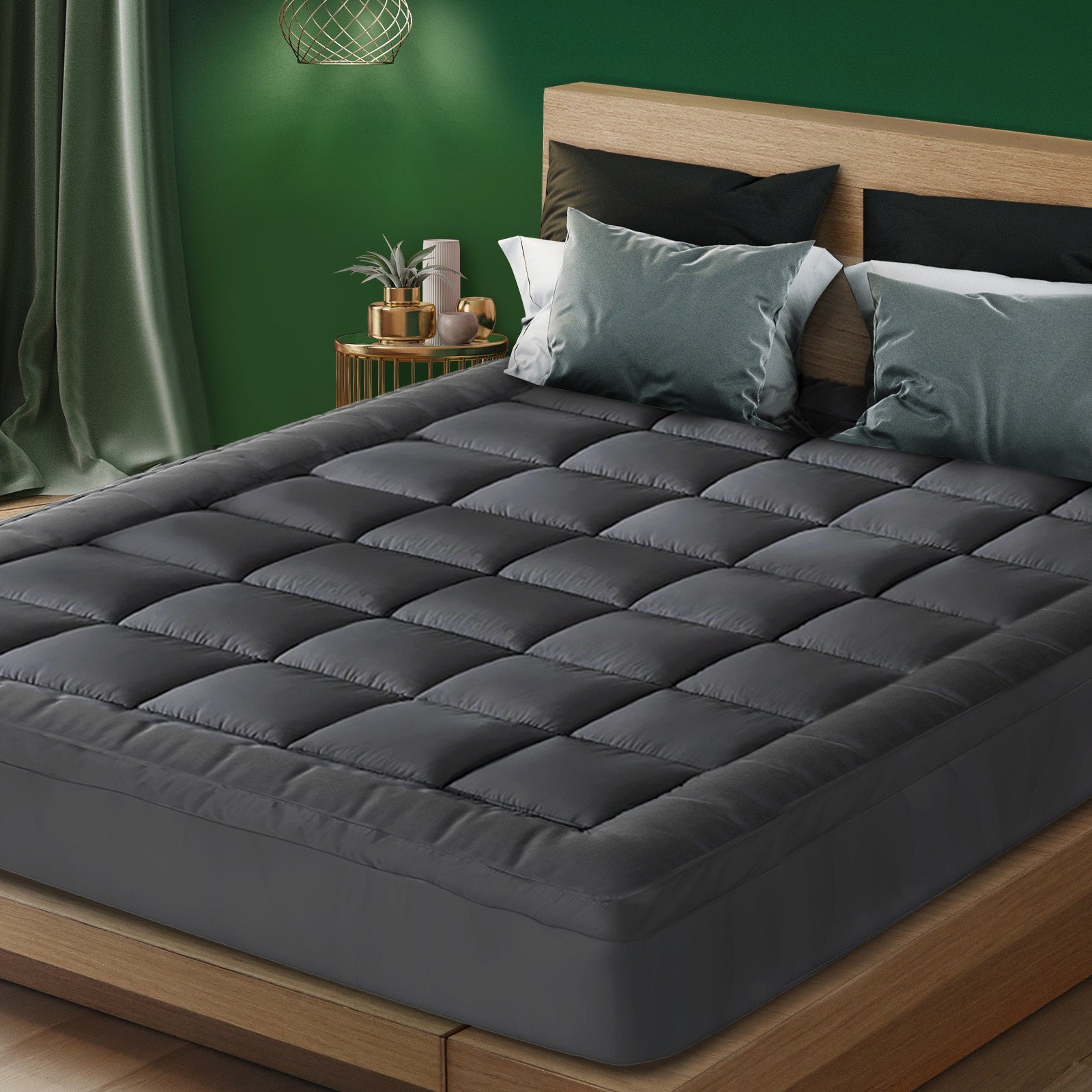 Bedra Bedding Bamboo Charcoal Pillowtop Mattress Topper Protector Cover Double - Sunyee