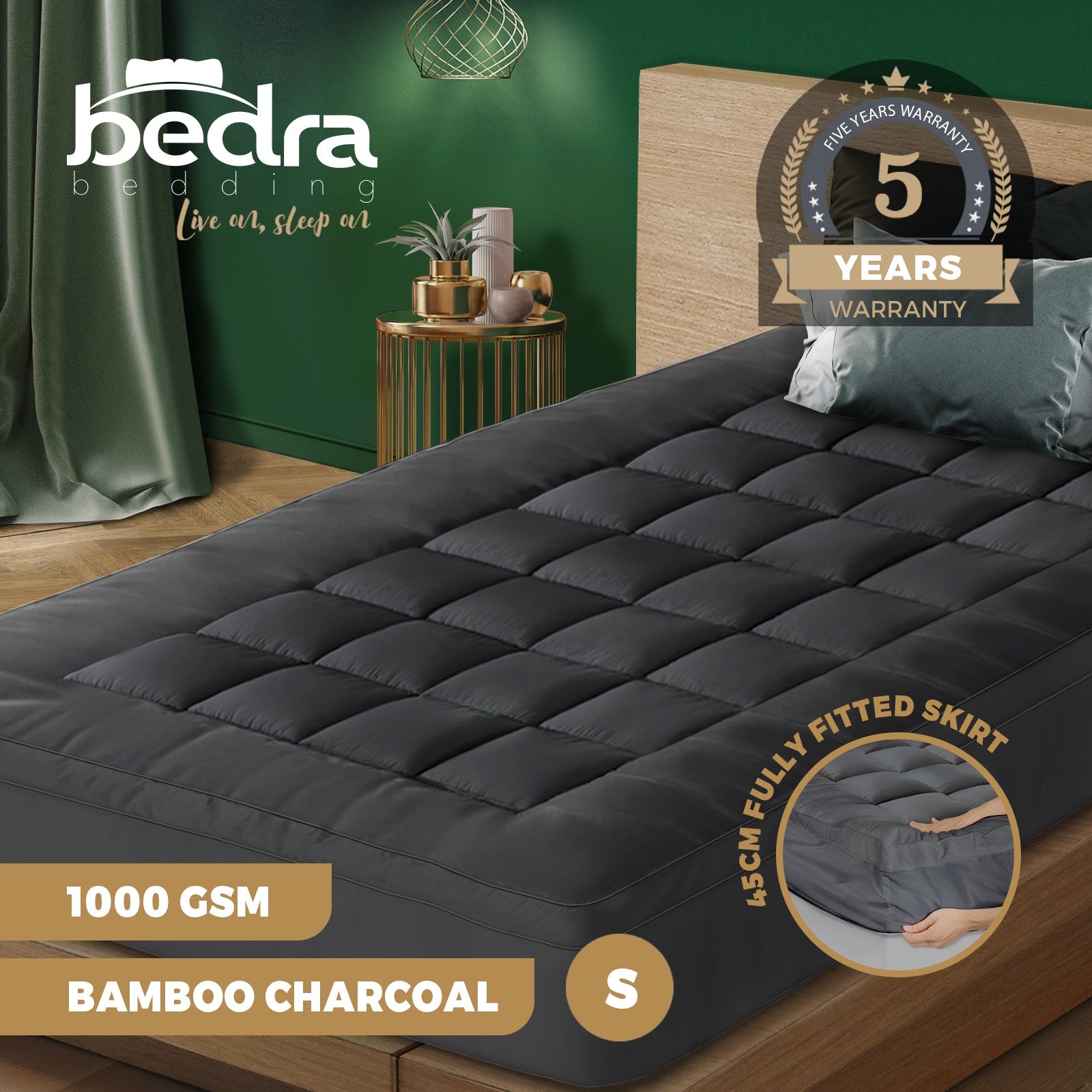 Bedra Mattress Protector Bamboo Charcoal Pillowtop Topper Cover 1000GSM All Size - Sunyee