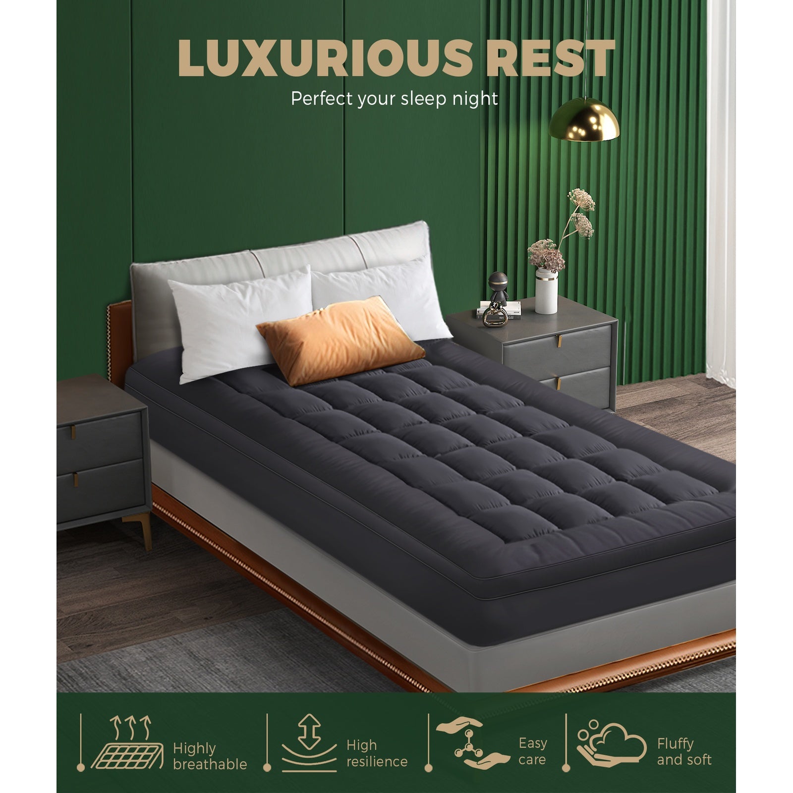 Bedra Bedding Bamboo Charcoal Pillowtop Mattress Topper Protector Cover Single - Sunyee