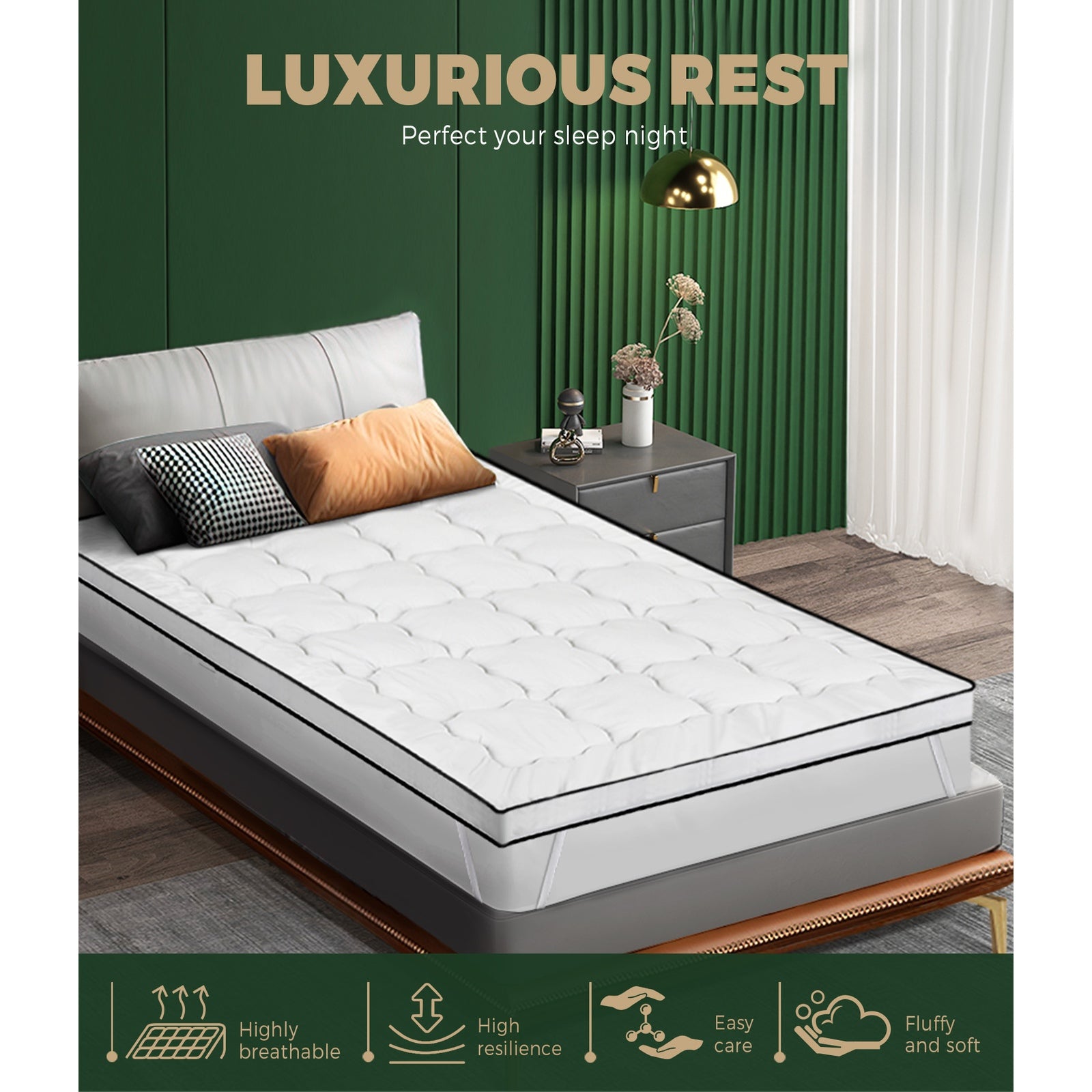 Bedra Pillowtop Mattress Topper Microfibre Luxury Protector Cover King Single - Sunyee