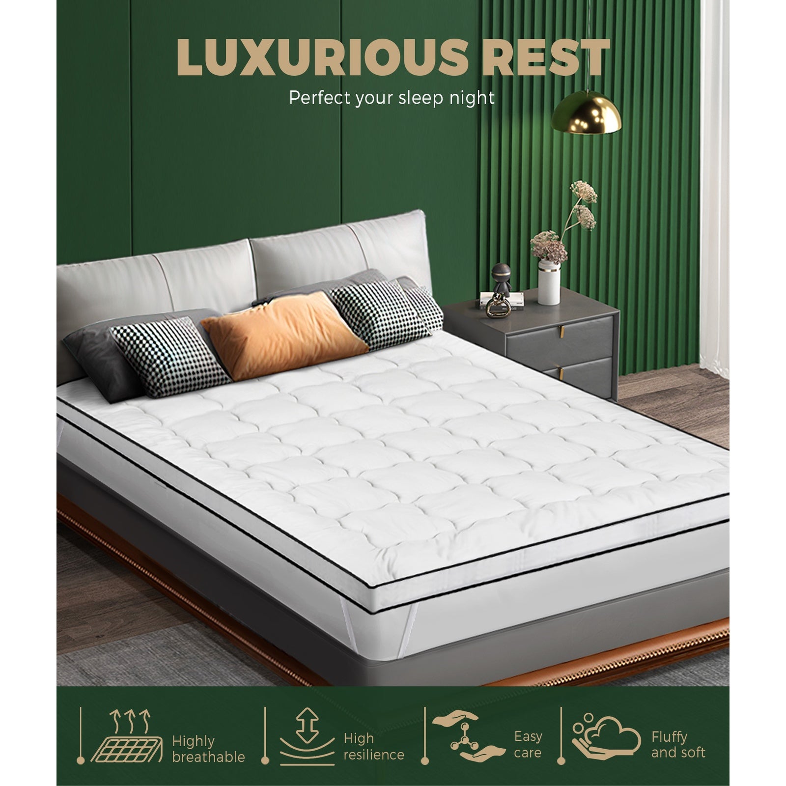 Bedra Pillowtop Mattress Topper Pad Microfibre Luxury Protector Cover Queen - Sunyee