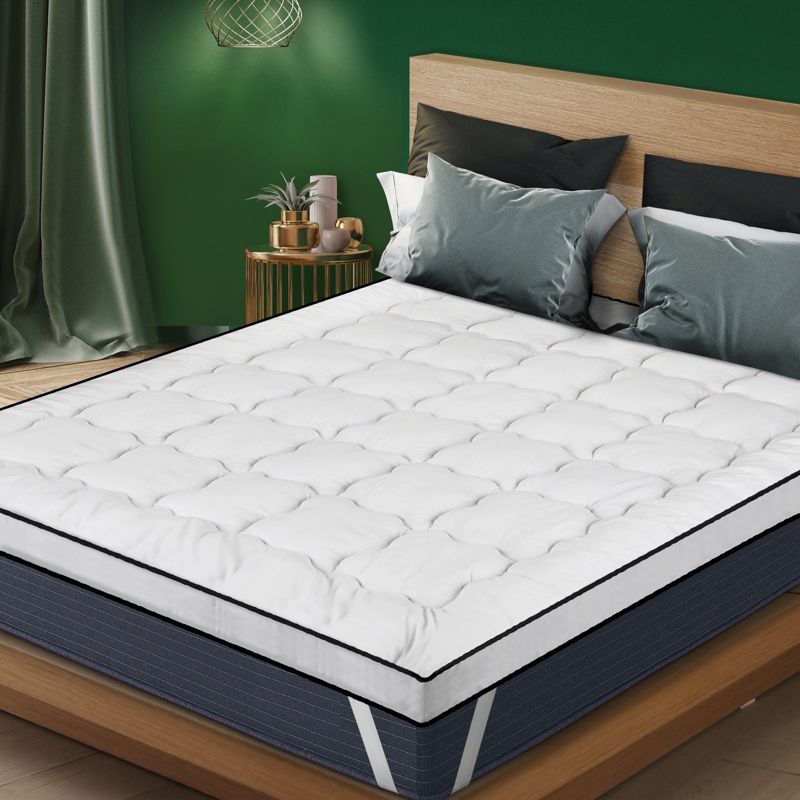 Bedra Pillowtop Mattress Topper Pad Microfibre Luxury Protector Cover Queen - Sunyee