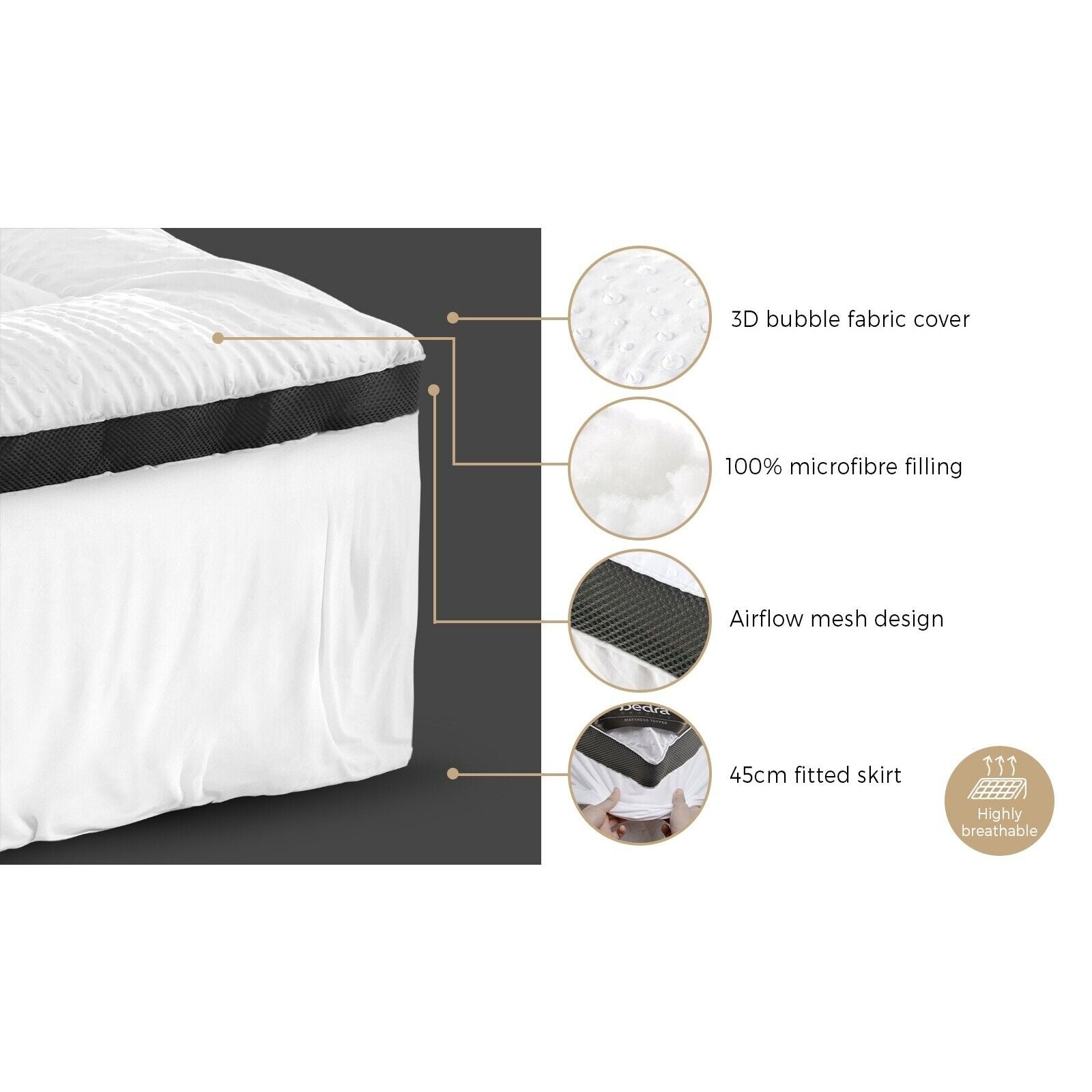Bedra Mattress Topper Luxury Pillowtop Airflow Mesh Bed Protector Mat 5cm Double - Sunyee