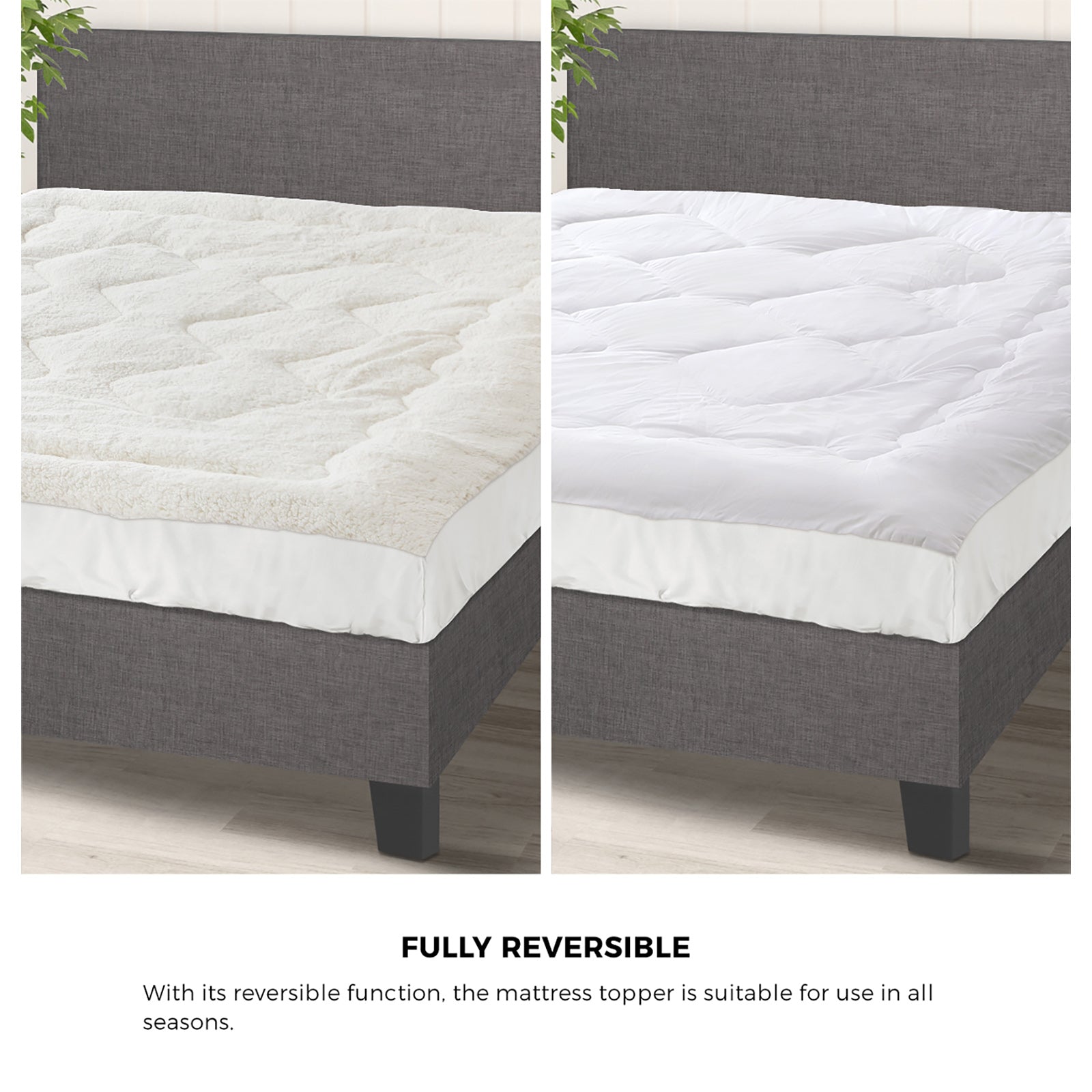 Bedra Fleece Mattress Topper Reversible Pillowtop Pad Cover Fully Fitted Double - Sunyee